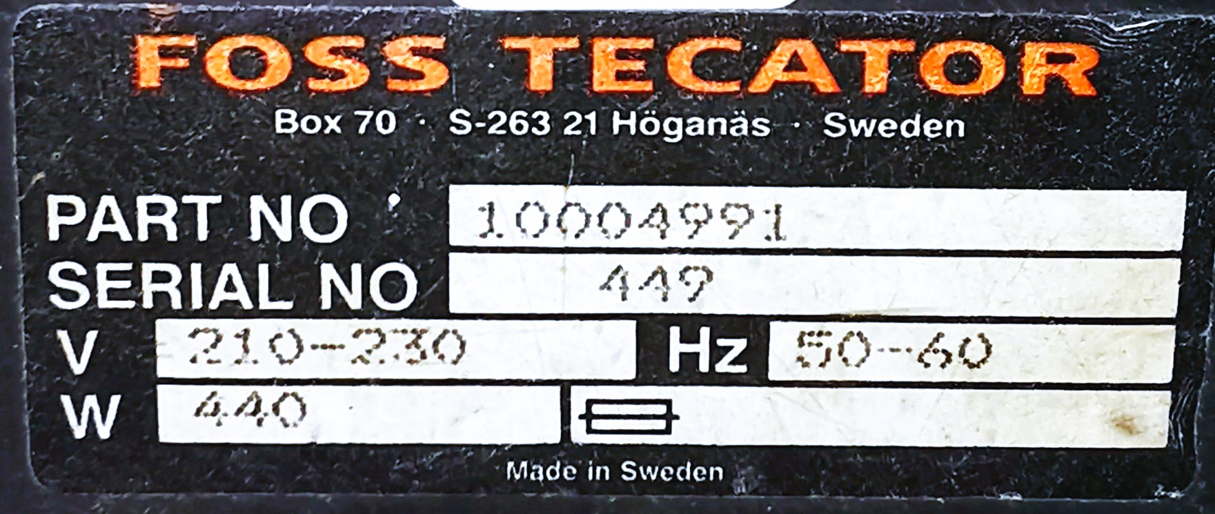 Used Foss Tecator Knifetec 1095 Sample Mill with Autotransformer