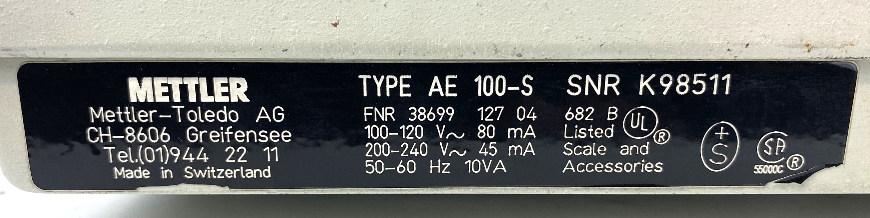 Used Mettler AE 100-S Analytical Balance (109g x 0.1mg)
