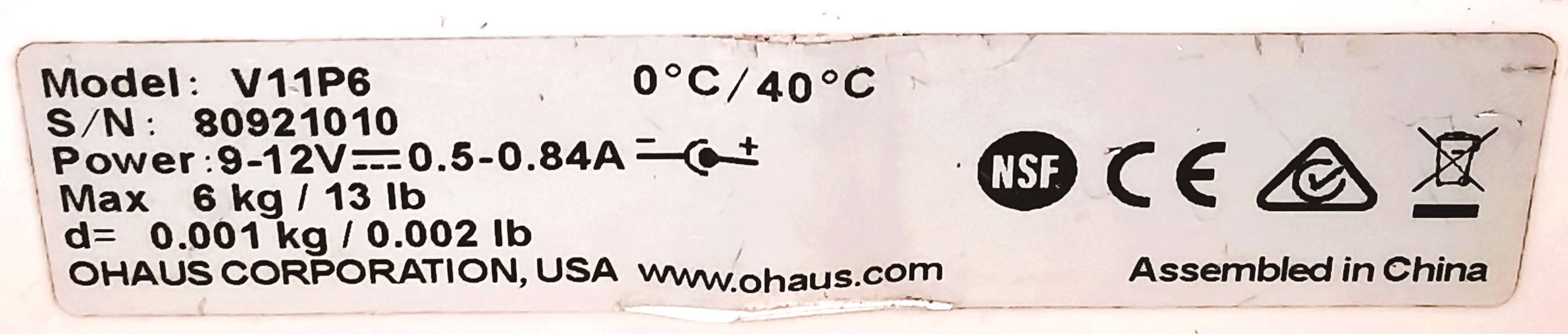 Used Ohaus Valor 1000 V11P6 Compact Balance (6000g x 1g / 13lb x 0.002lb)