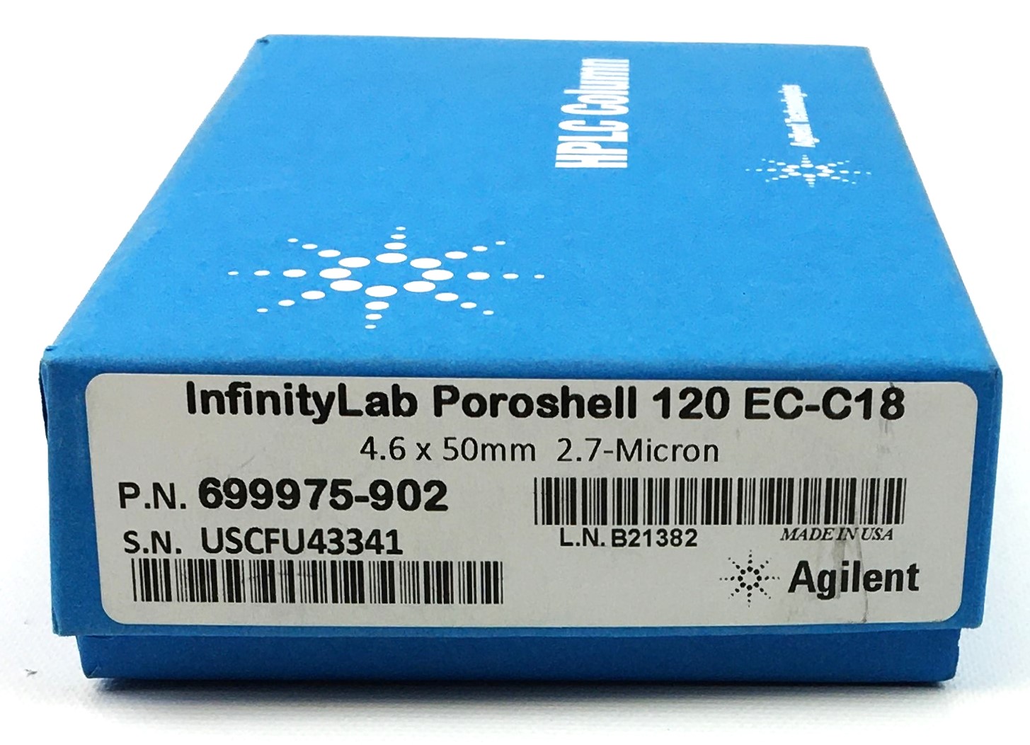 New Open Box Agilent InfinityLab Poroshell 120 EC-C18 (699975-902) HPLC Column (4.6mm x 50mm x 2.7µm)