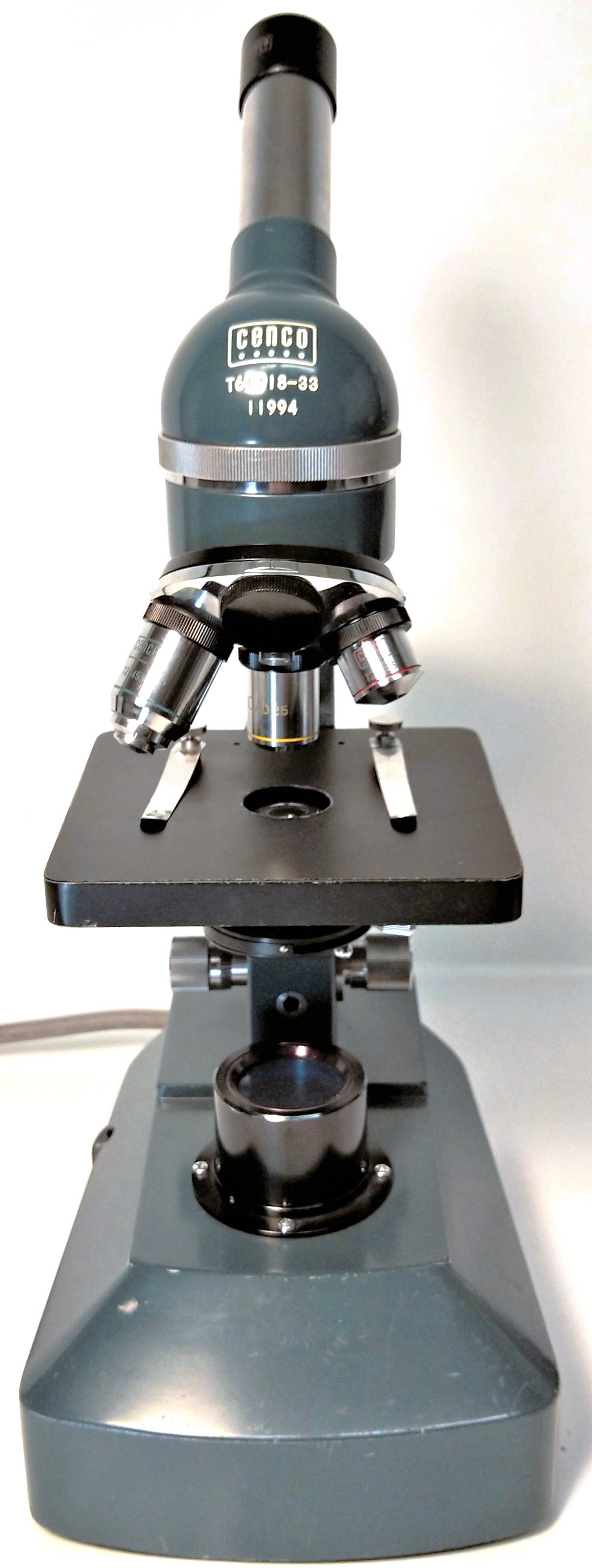 Used Cenco HVS-20 (T60918-33) Monocular Microscope with Illumination (40X to 400X)