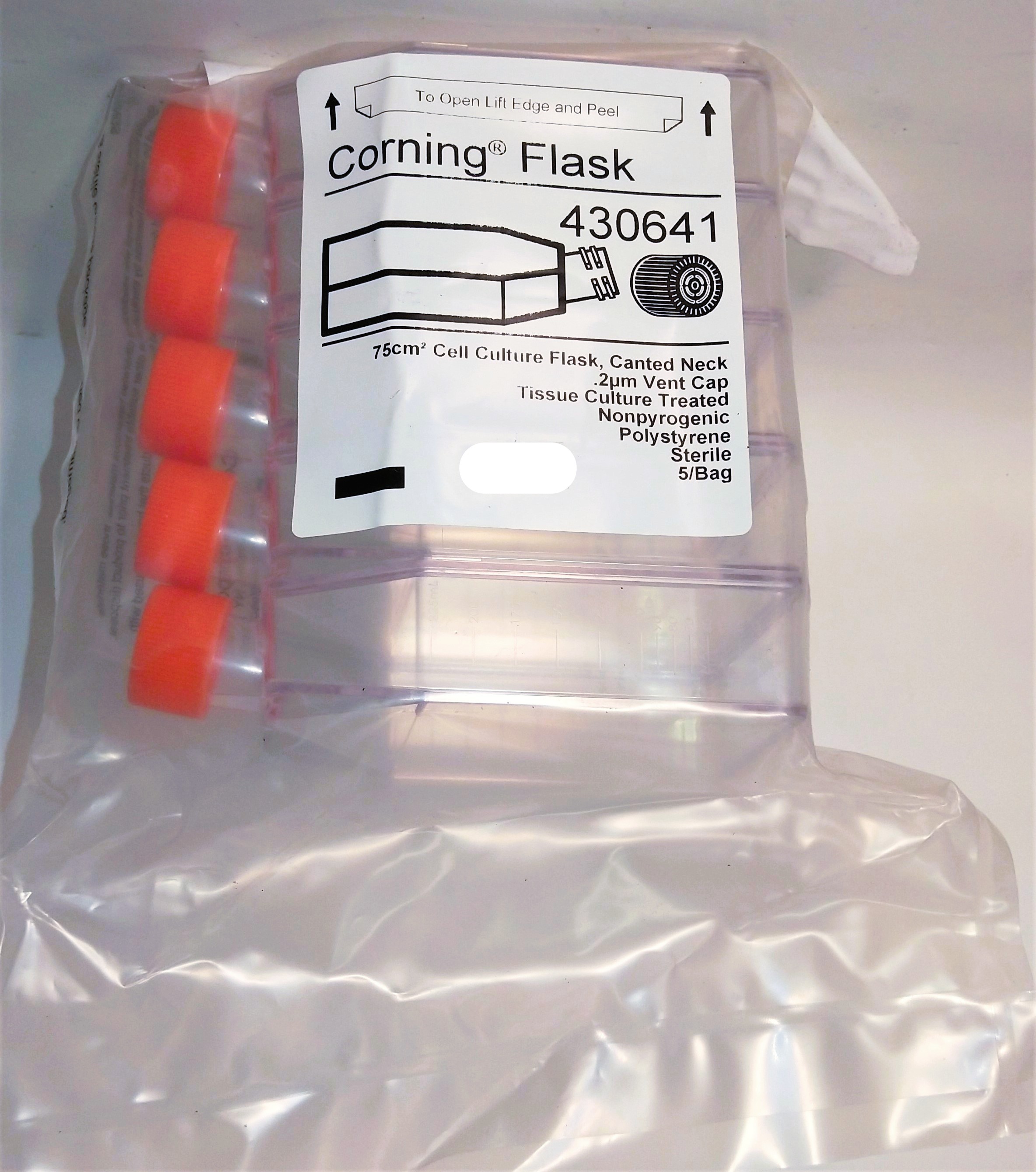 New Corning 430641 Cell Culture Flask with Canted Neck & Vented Cap - 75 cm² (Pack of 5)