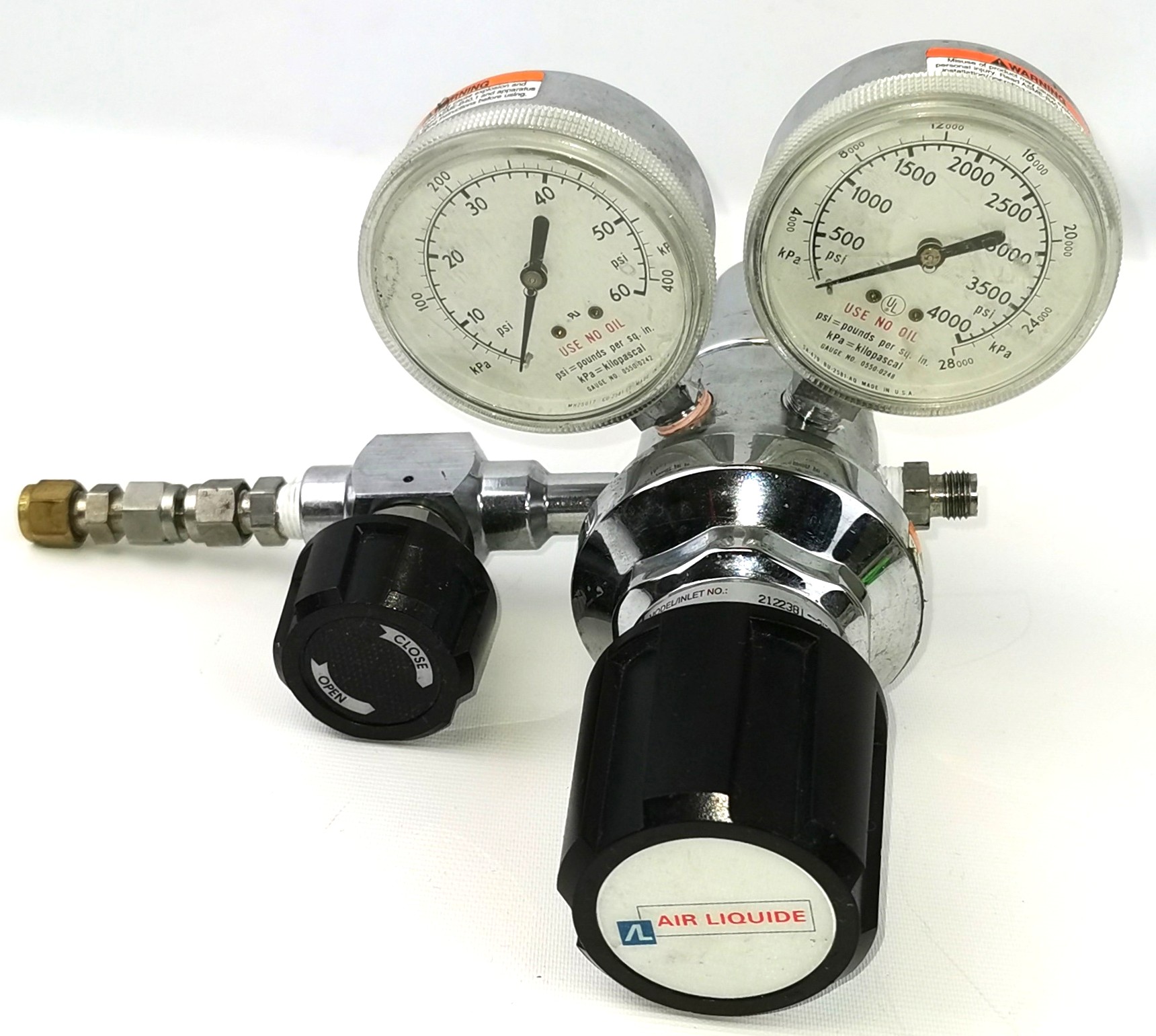 Used Liquid Air 2122381-350 Stainless-Steel Air Regulator (CGA 350)