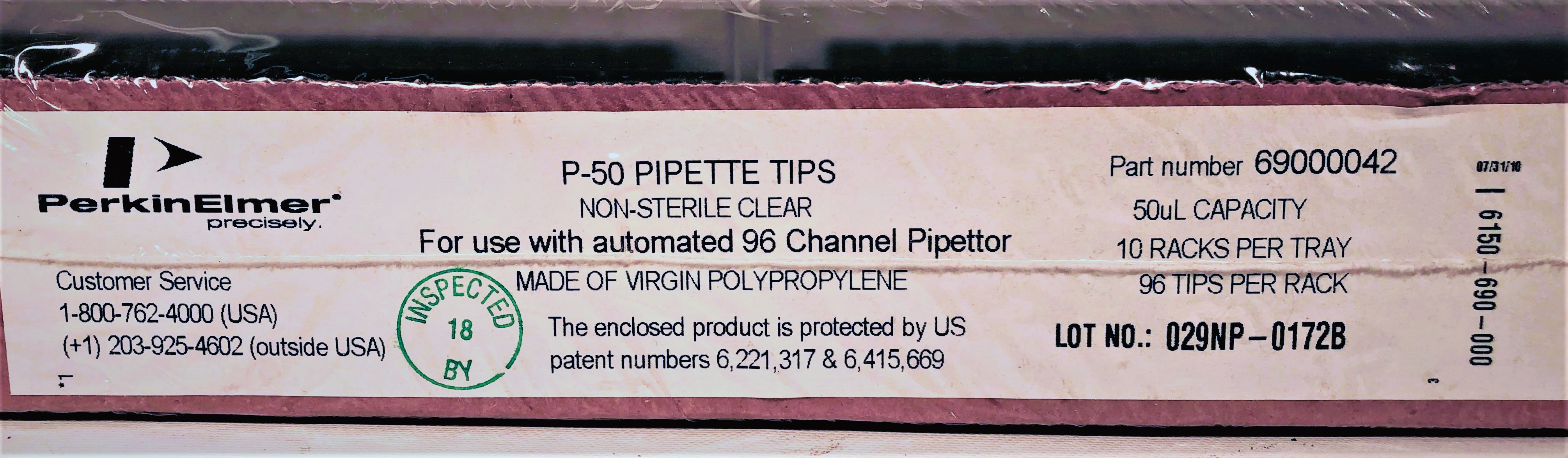 New Open Box Perkin Elmer P50 Disposable CLEAR Robotic Tips - 0.5 µL to 50 µL (Box of 10 Trays)