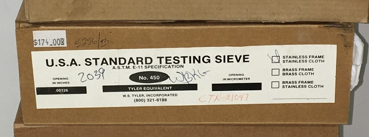 New Open Box Tyler #450 Stainless Steel 12" Sieve (32μm)