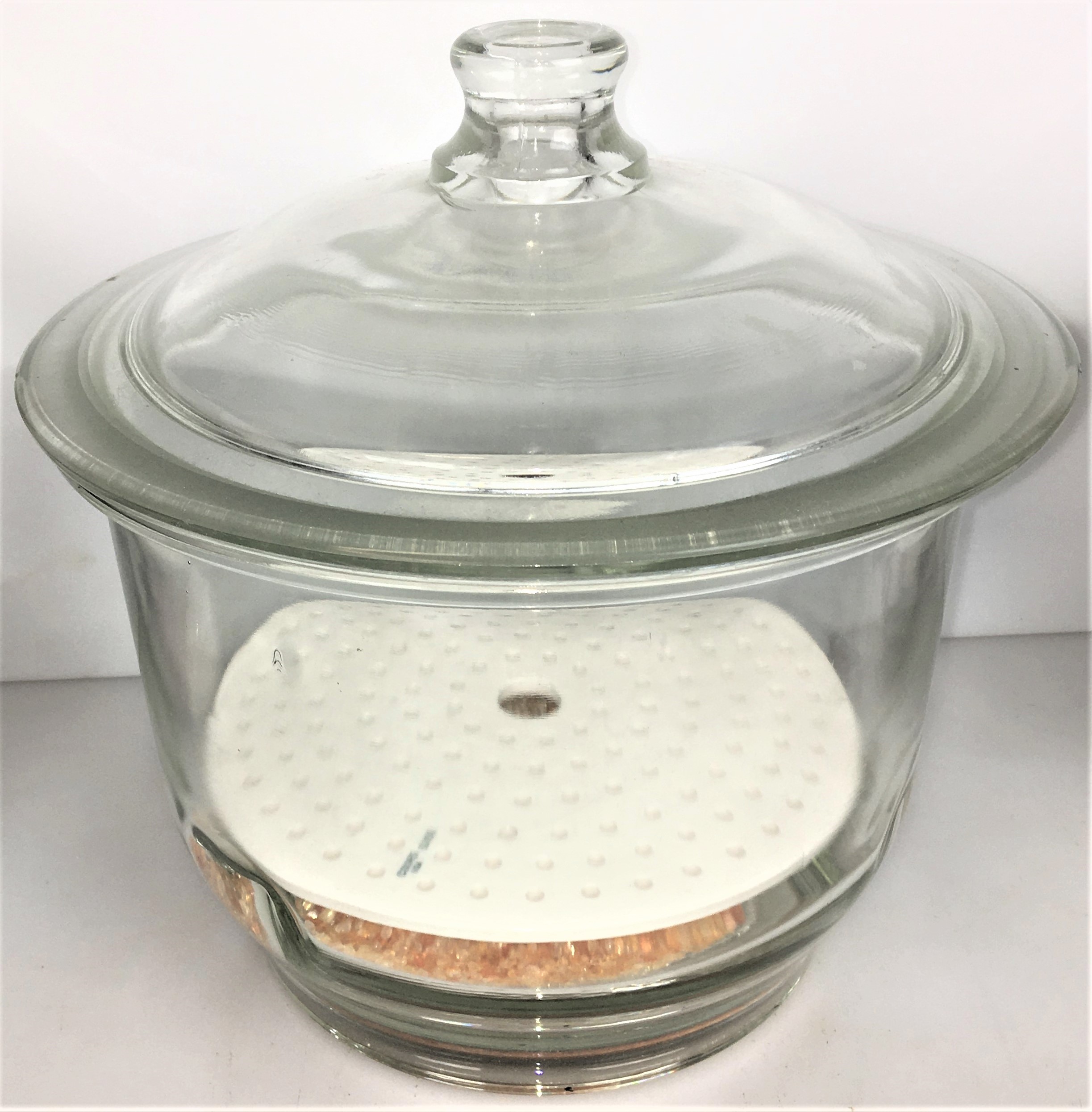 Used Corning PYREX 250 mm ID Glass Desiccator with Coors Plate