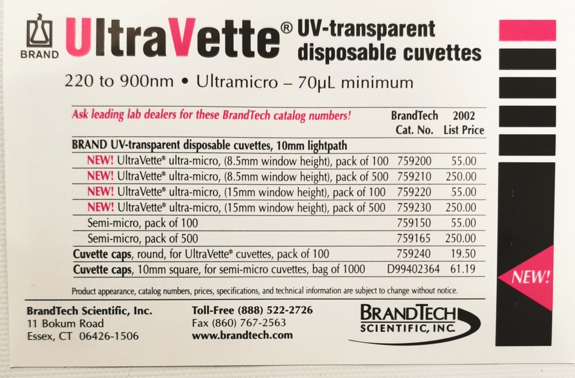 New Open Box BrandTech UltraVette Ultramicro Disposable Cuvette (Pack of 8)