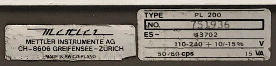 Used Mettler PL 200 Balance (200g x 0.01g)