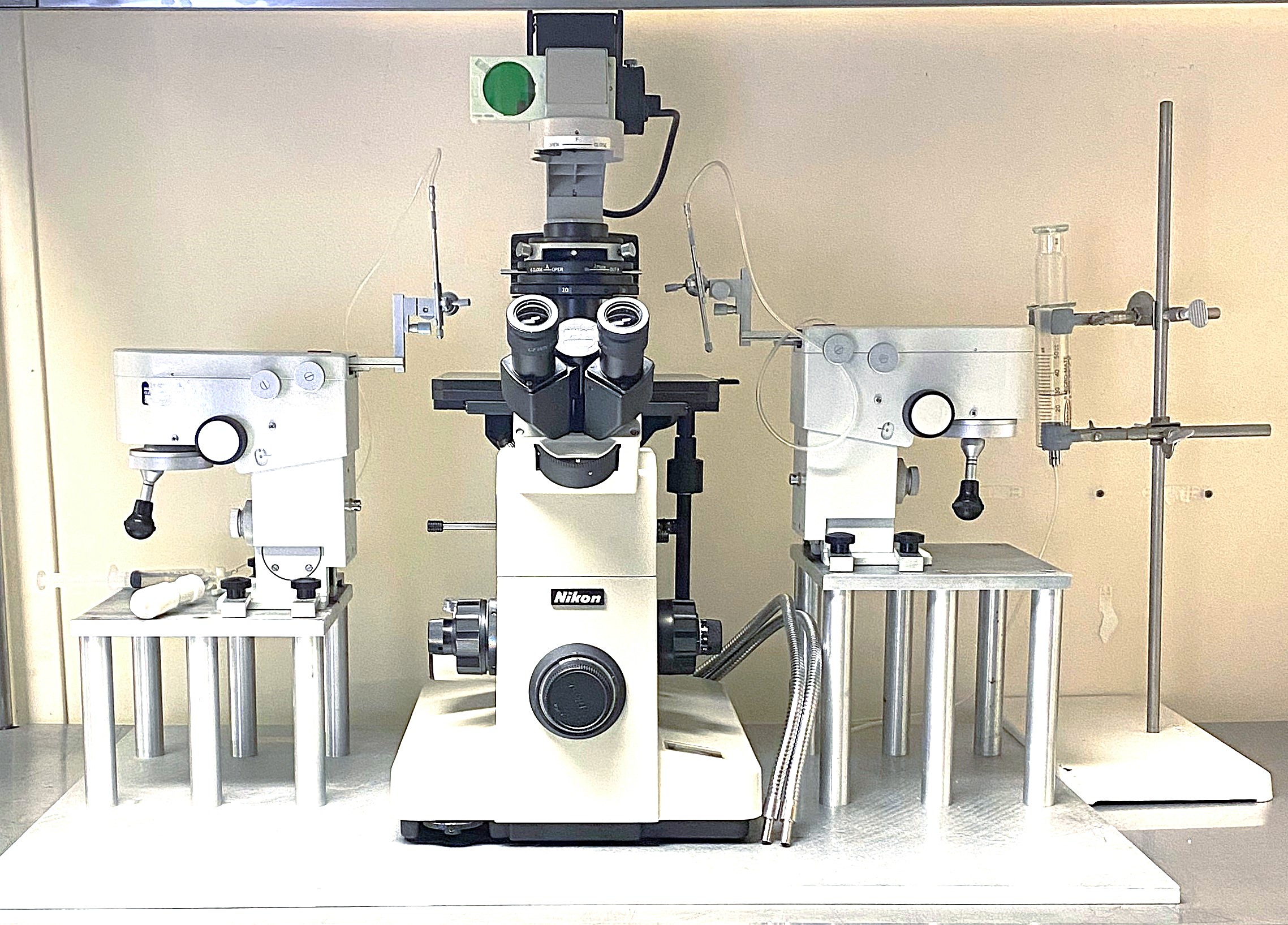 Used Nikon Diaphot TMD Inverted, Phase-Contrast Microscope with Micromanipulators (40X to 400X)