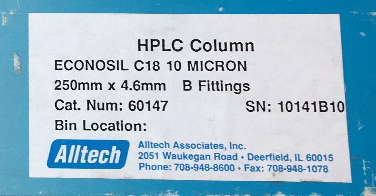 Used Alltech Econosil C18 HPLC Column - 25 cm × 4.6 mm x 10µm