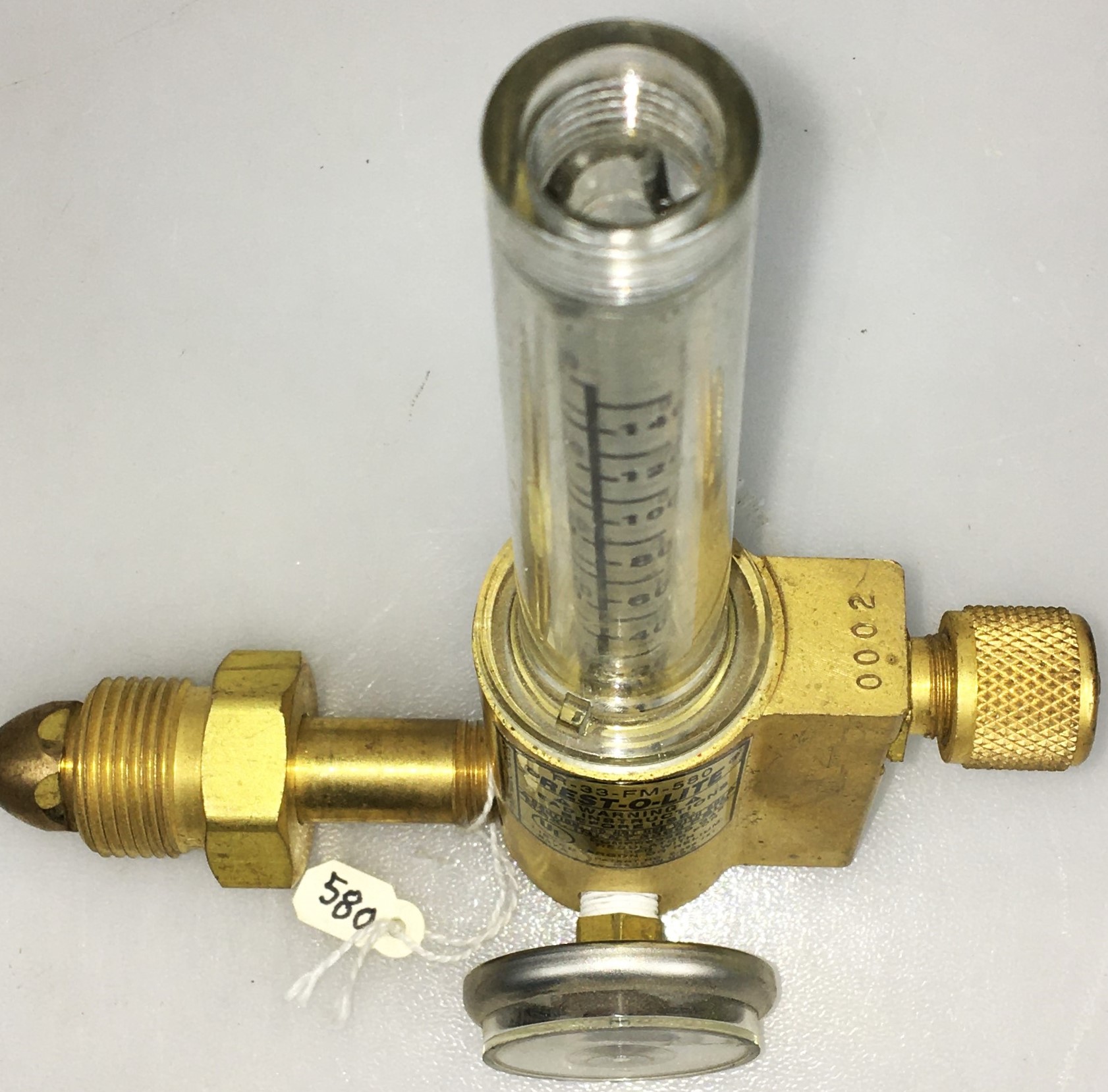 Used Prest-O-Lite R-33-FM-580 Regulator Flowmeter (CGA 580)
