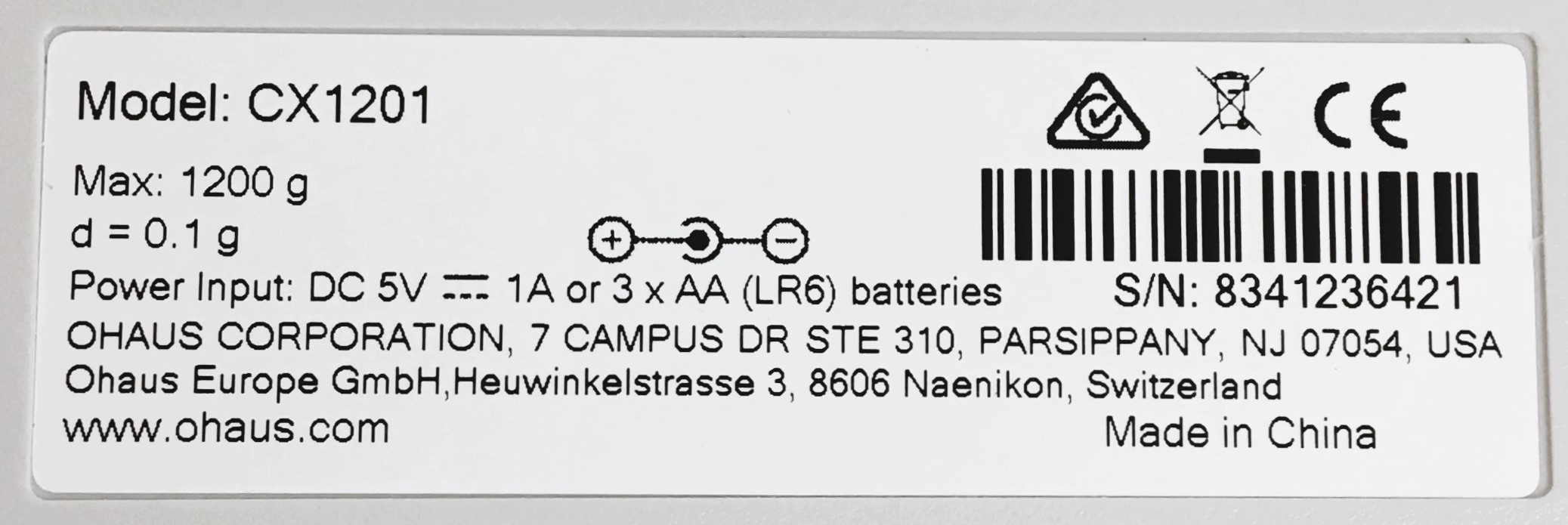 New Open Box Ohaus Compass CX1201 Portable Balance (1200g x 0.1g) 