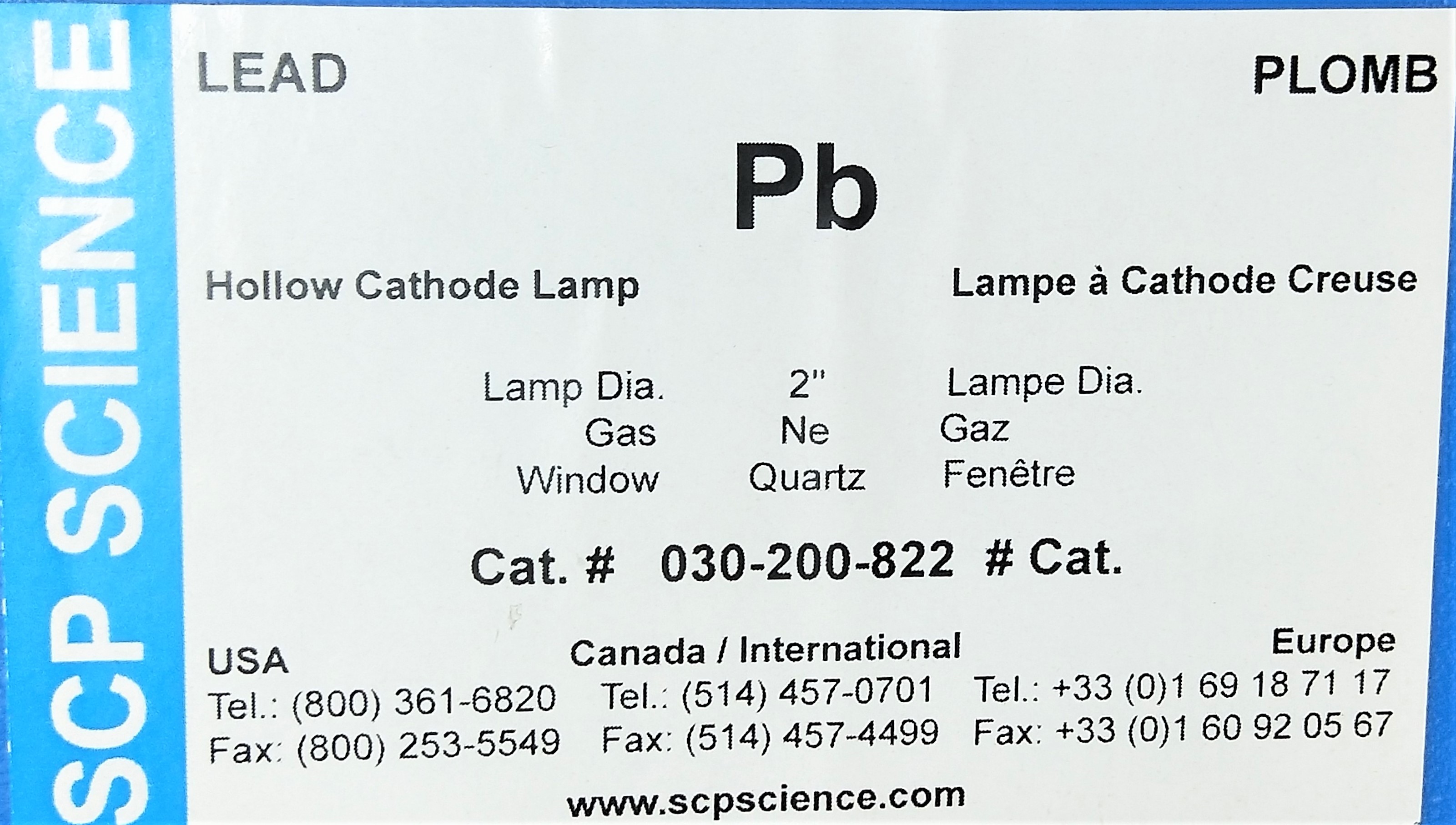 Used SCP Science 030-200-822 Lead (Pb) AA Lamp