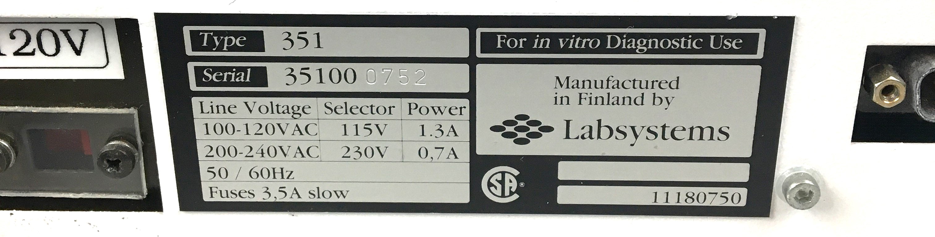 Used Labsystems Multiskan RC 351 Microplate Reader