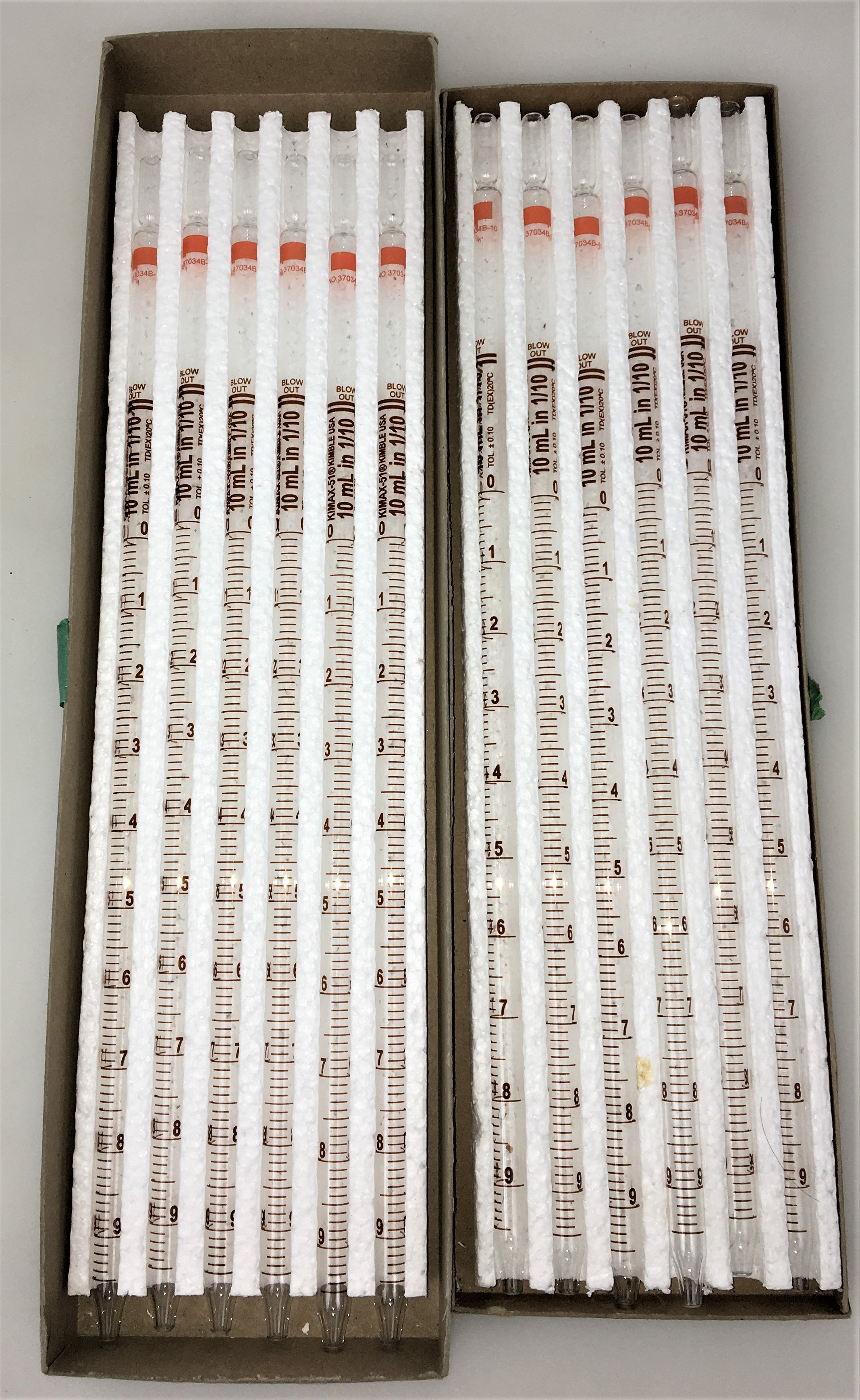 New Open Box Kimble 37034B-10 KIMAX-51 Serological Pipet - 10mL in 1/10 (Pack of 6)