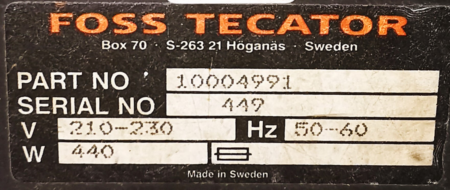 Used Foss Tecator Knifetec 1095 Sample Mill with Autotransformer