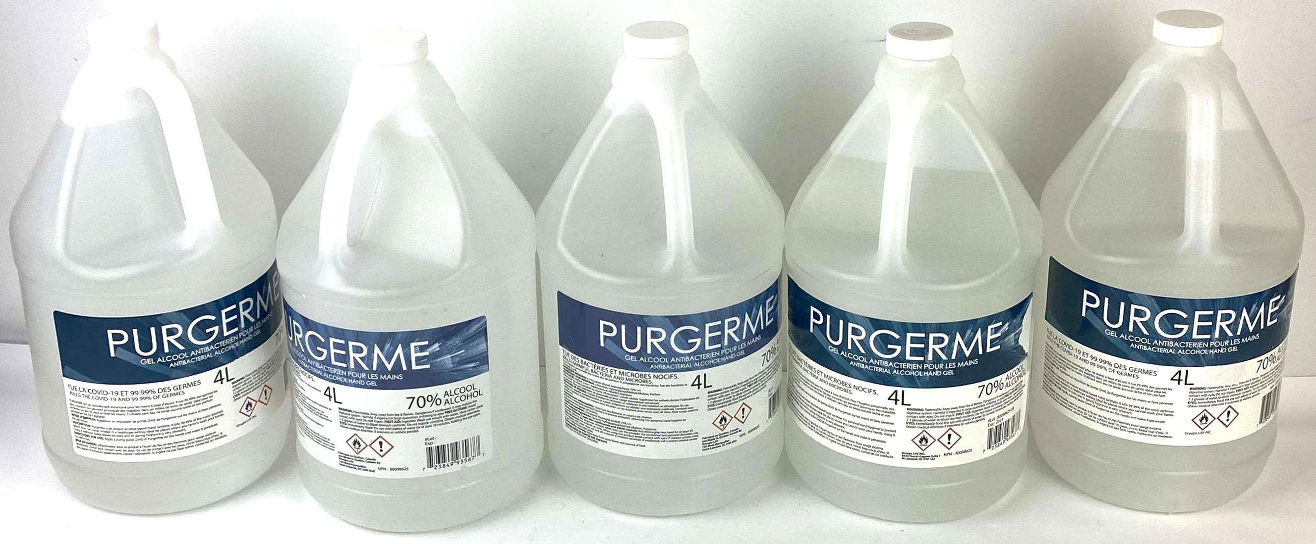 New Open Box Purgerme Antibacterial Hand Sanitizer Gel – 70% Alcohol (5 x 4L)