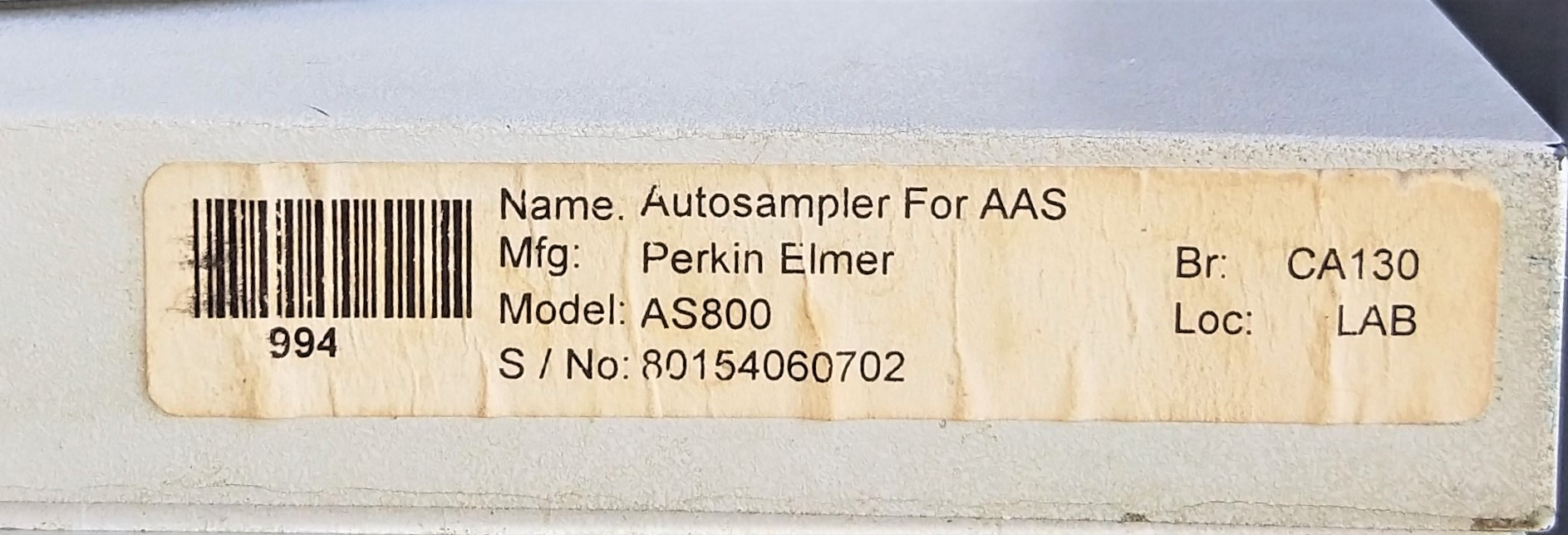 As is Perkin Elmer AAnalyst 800 AA Spectrometer with AS800 Autosampler and Cooling Accessory