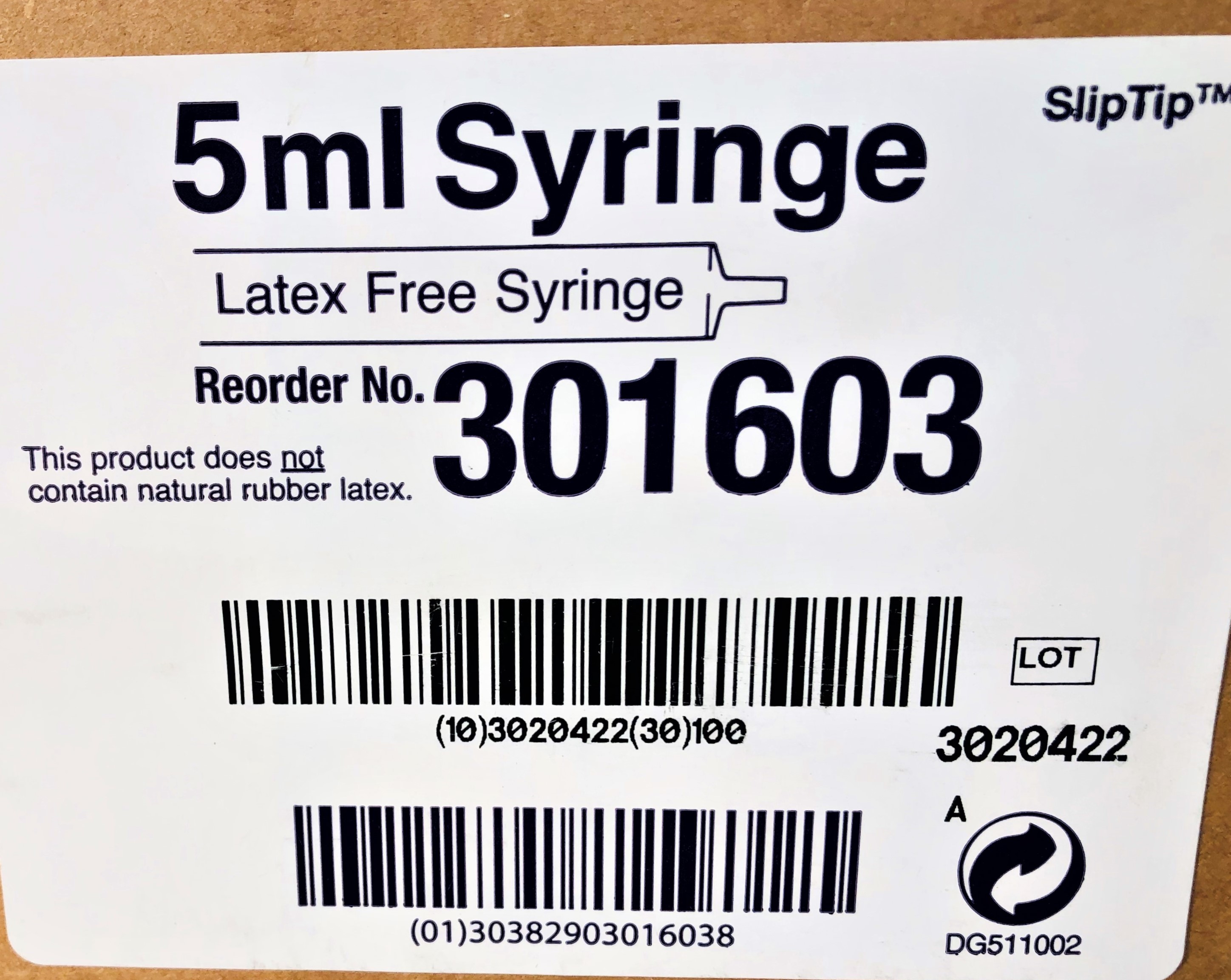 New Open Box B-D 301603 SlipTip Syringes without Needles - 5mL (Box of 100)