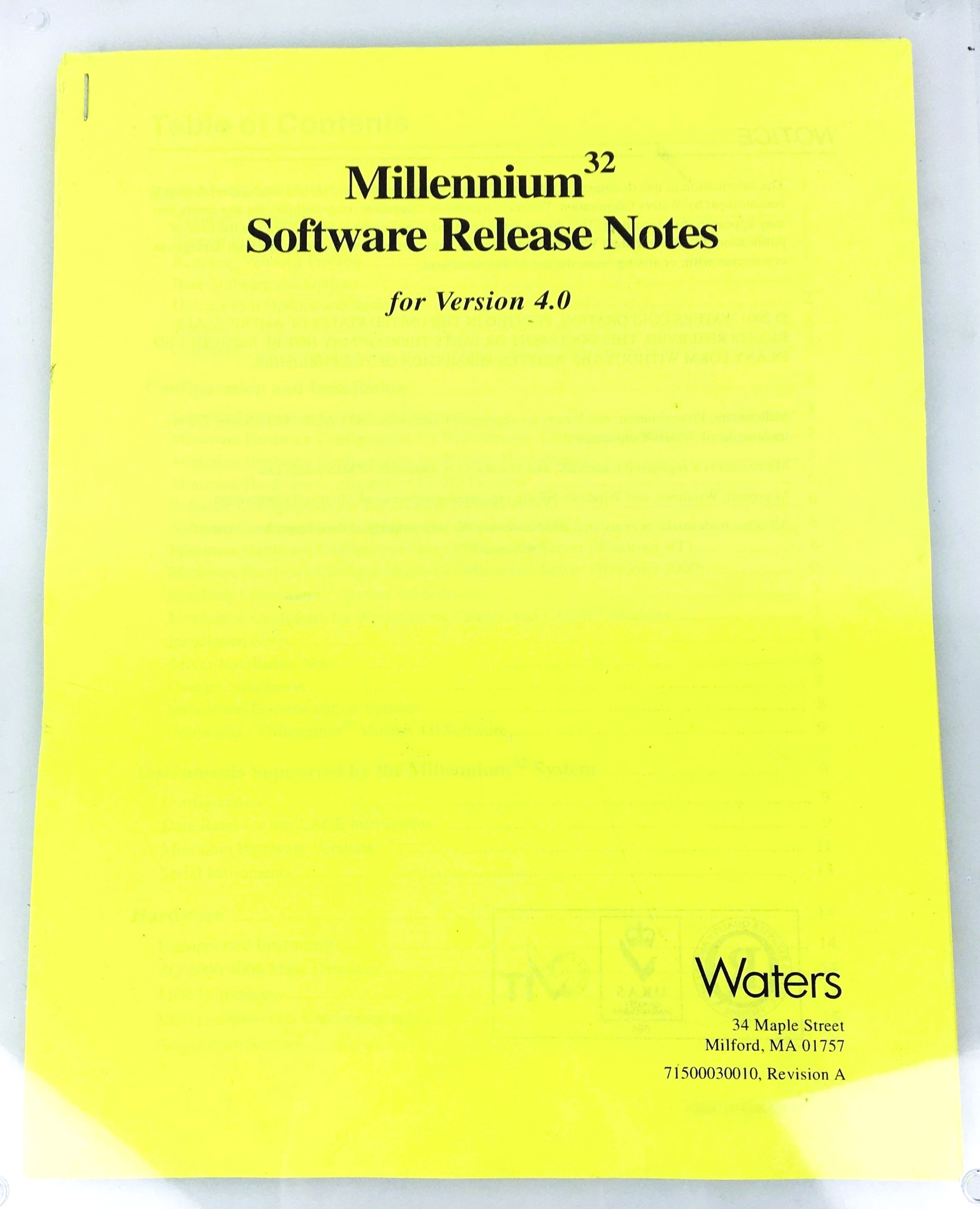 New Open Box Waters Millennium32 (Ver 4.0) Chromatography Software Kit with Key Disk