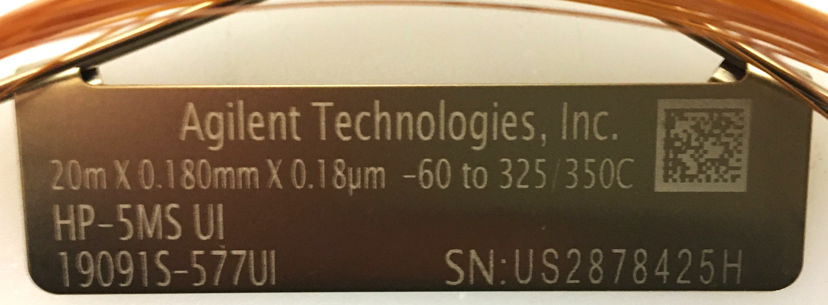 Used Agilent HP-5MS UI (19091S-577UI) Capillary Column (20M x 0.18mm x 0.18µm)
