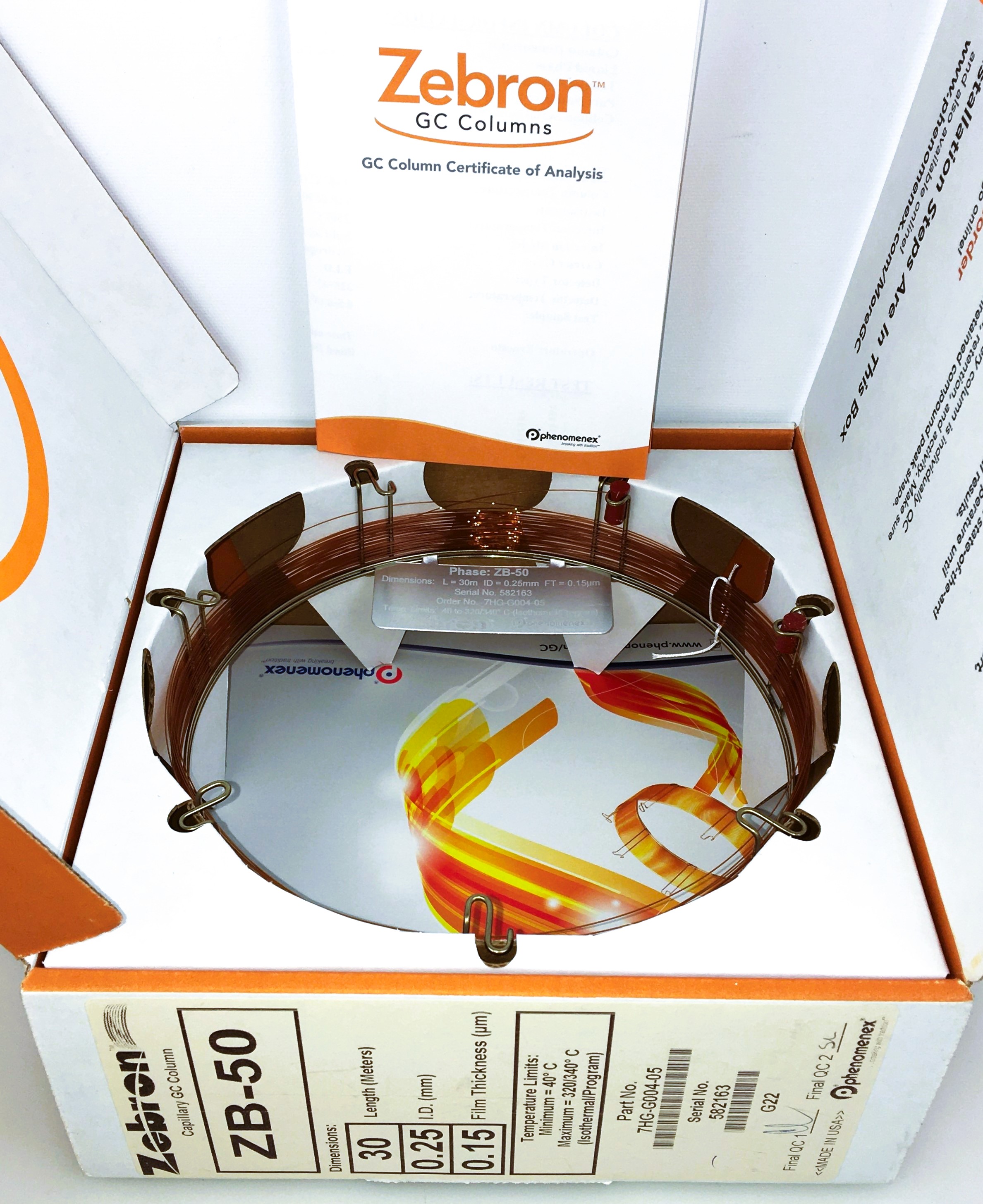 New Open Box Zebron ZB-50 (7HG-G004-05) Capillary Column (30M x 0.25mm x 0.15 µm)