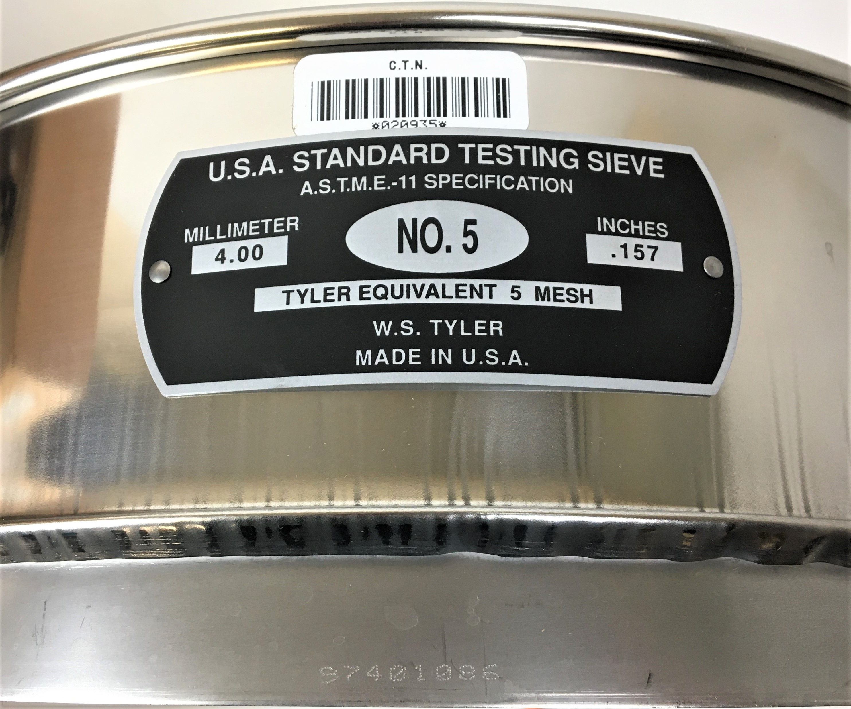 New Open Box Tyler #5 Stainless Steel 12" Sieve - 4mm