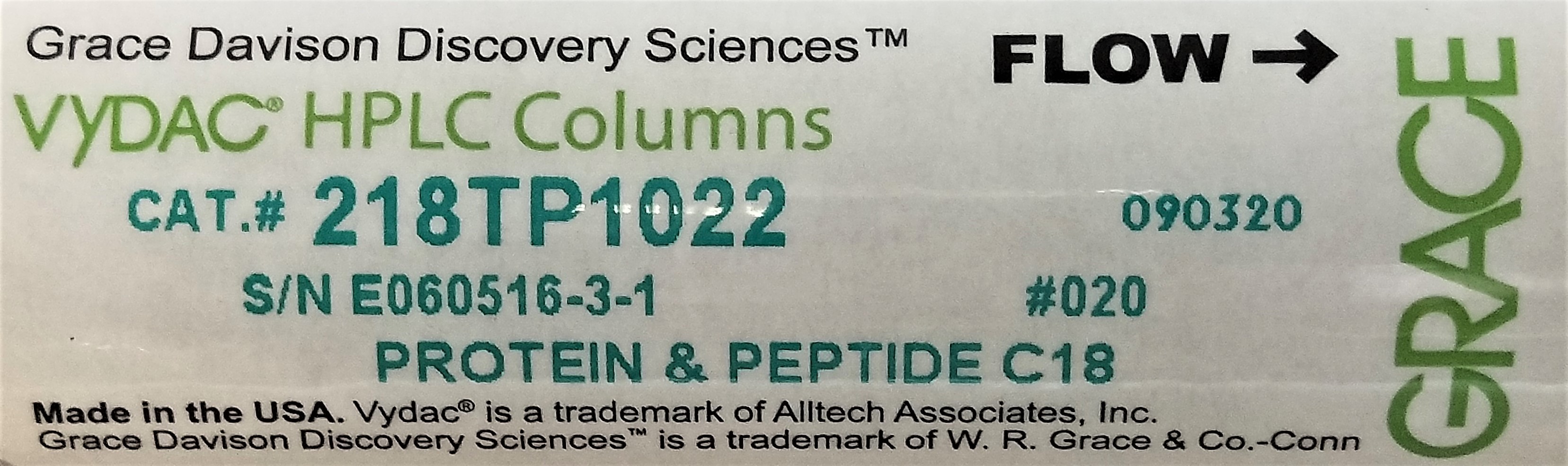 Used Vydac 218TP1022 C18 Preparative HPLC Column (25 cm × 22 mm x 10µm)