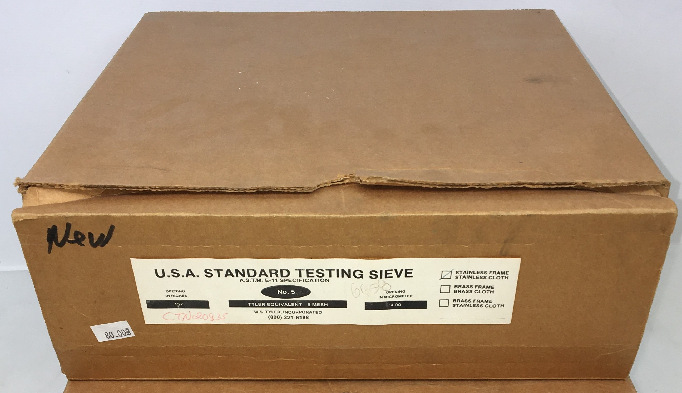 New Open Box Tyler #5 Stainless Steel 12" Sieve - 4mm