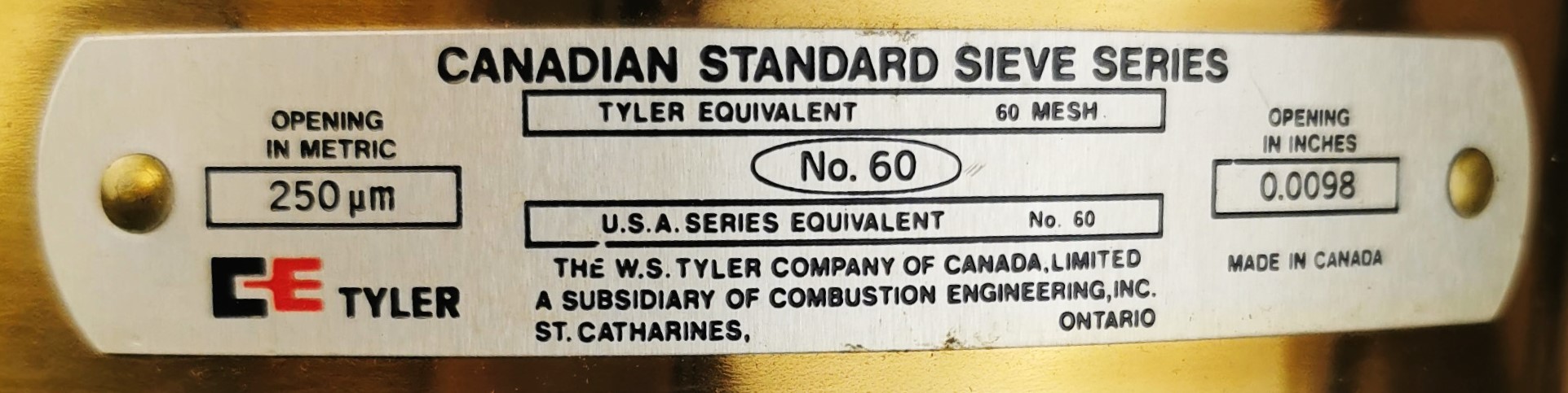 Used Tyler (and Equivalent) #60 All Brass 8" Sieve (250μm)