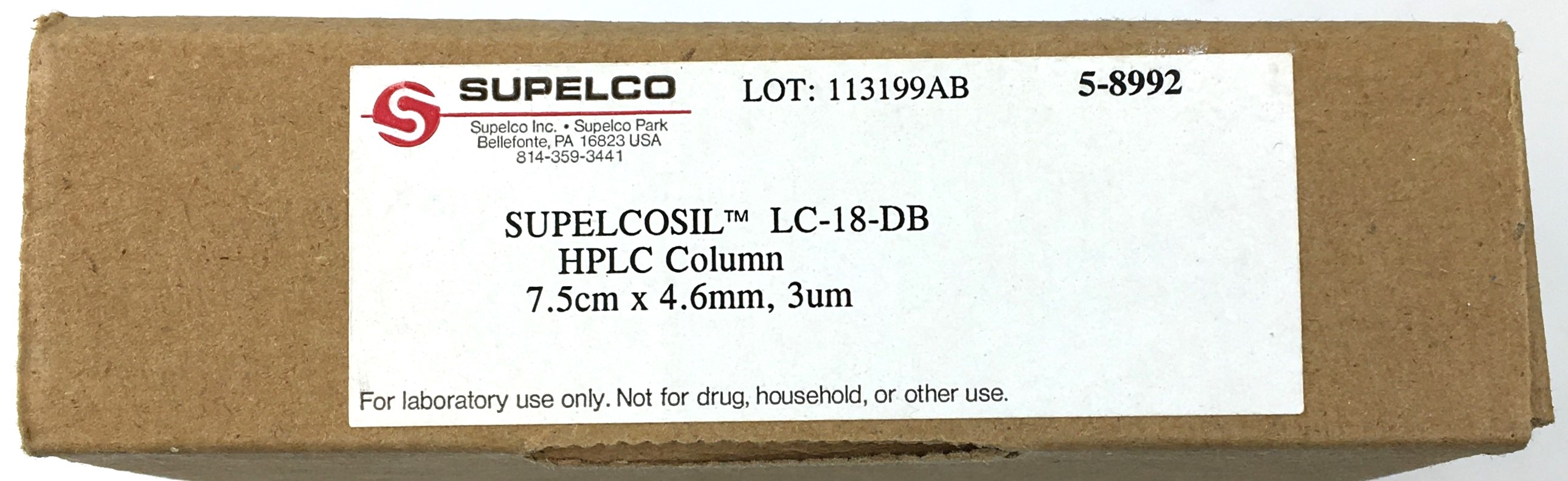 New Open Box Supelco Supelcosil LC-18-DB HPLC Column (7.5 cm × 4.6 mm x 3µm)