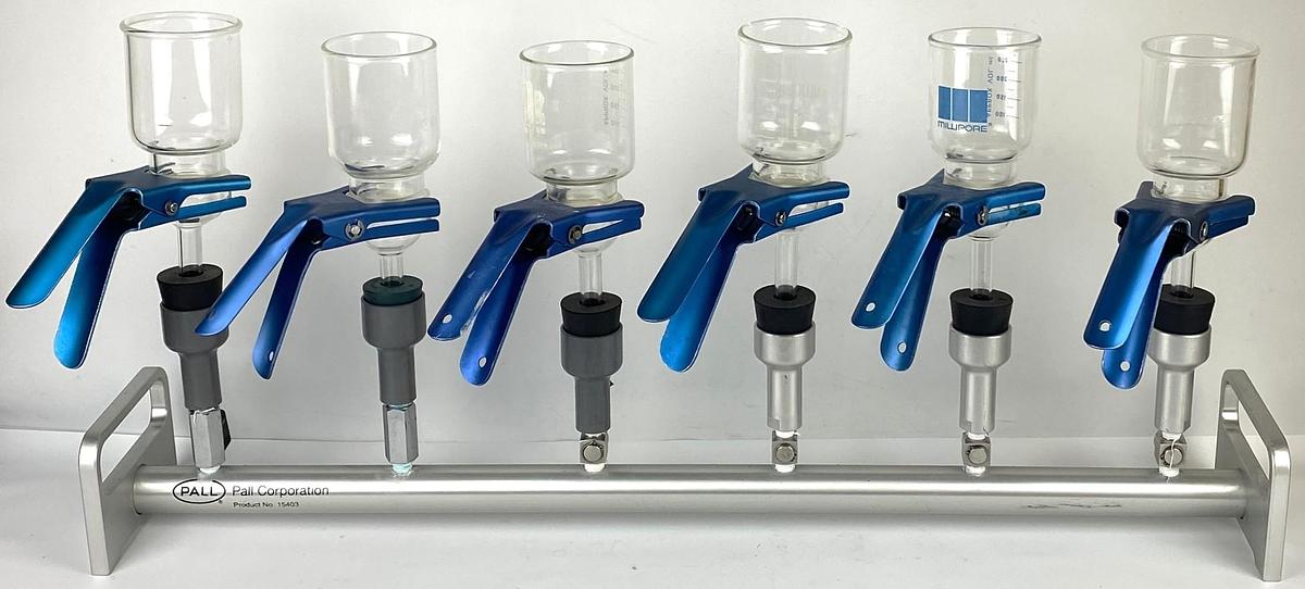 Used Pall 15403 Aluminum 6-Place Vacuum Filtration Manifold System