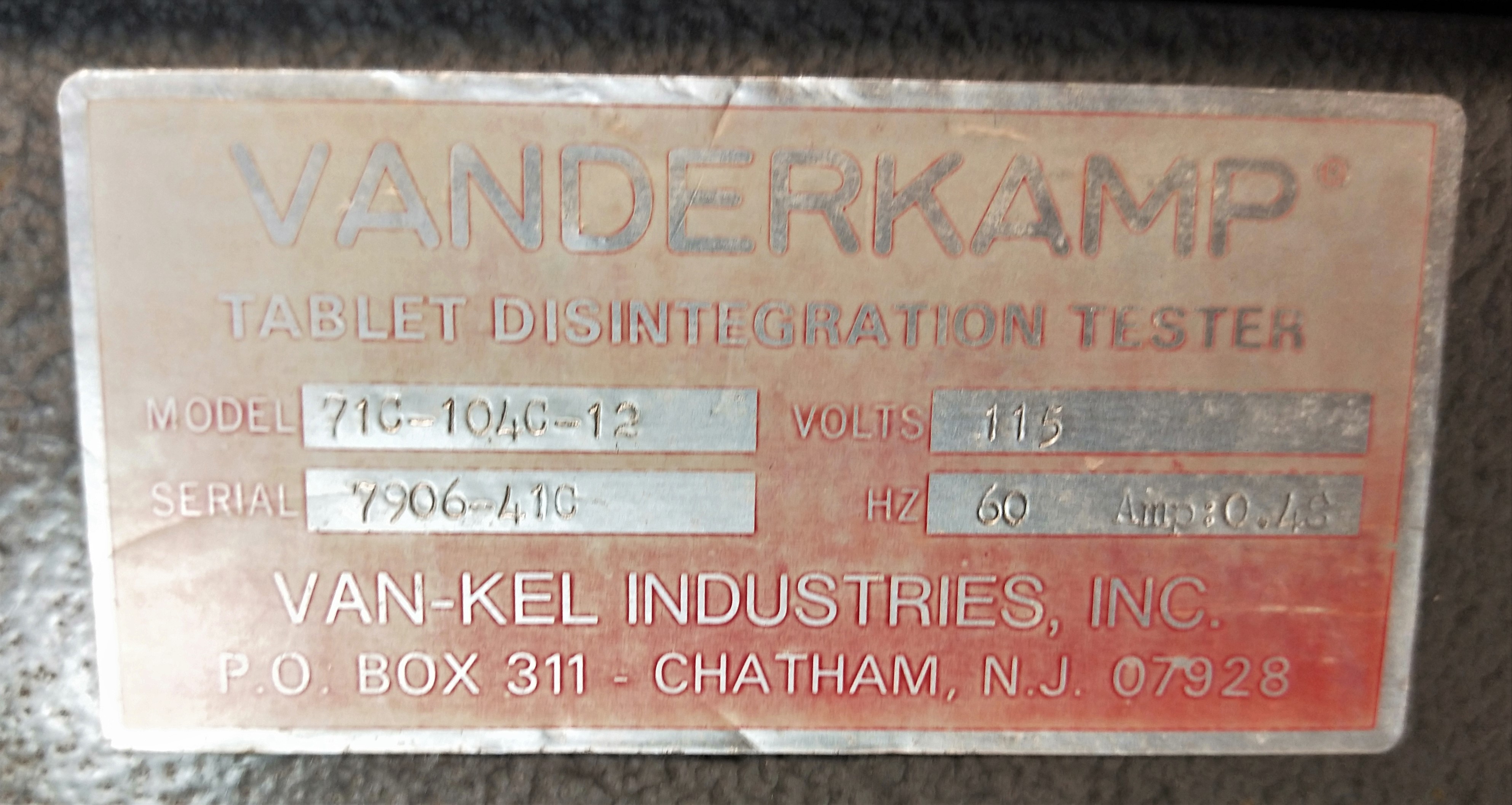 Used Vankel Vanderkamp 71C-104C-12 Tablet Disintegration Tester with Accessories