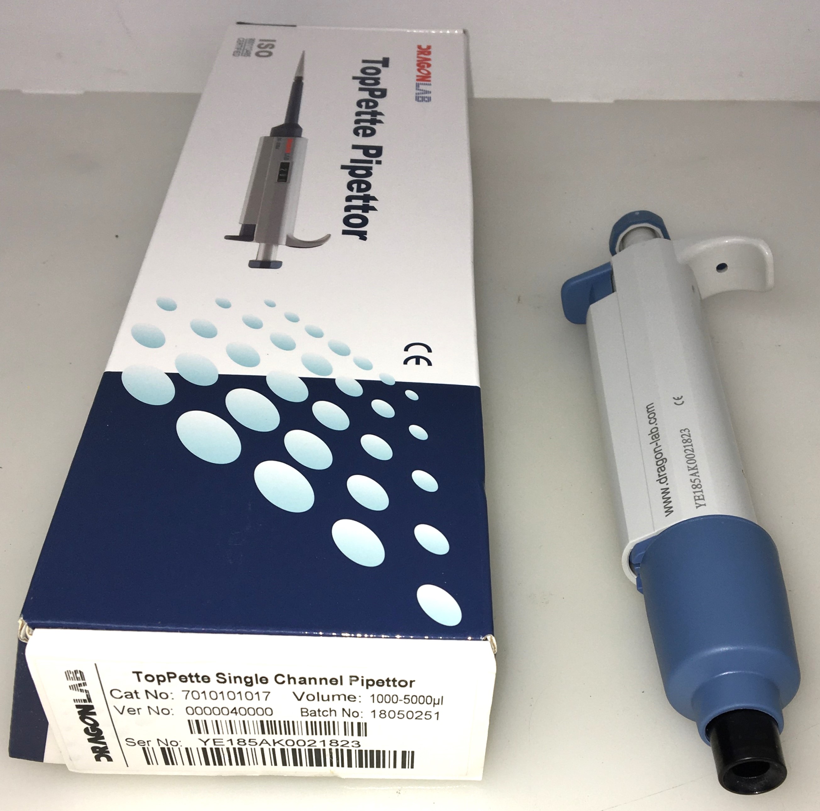 New Open Box DragonLab (DLab) TopPette Single Channel Pipettor (1000-5000µL)