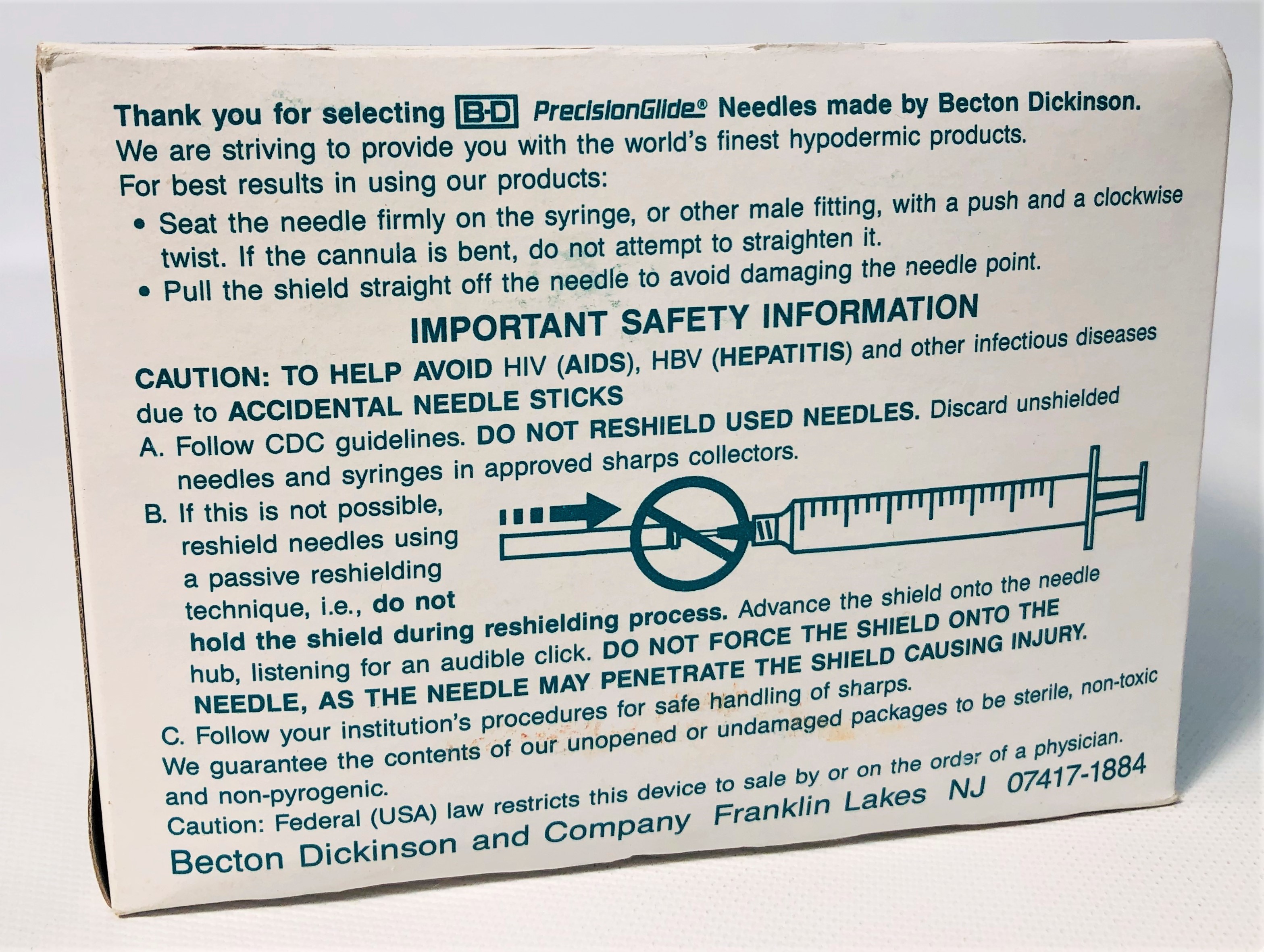 New Open Box B-D 305193 PrecisionGlide Hypodermic Needles 23G x 1"TW (Box of 100)