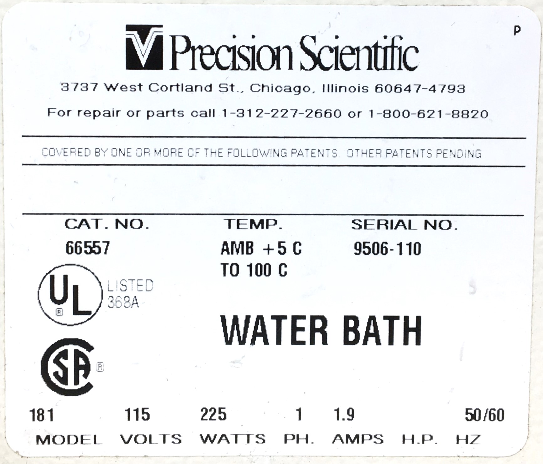 Used Precision 181 (66557) Water Bath - 2.5L