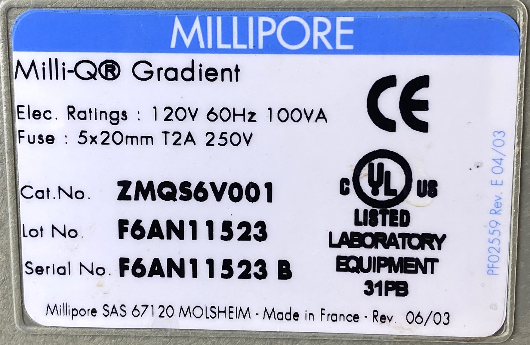 Used Millipore Milli-Q Gradient A10 Water Purifier with Q-Pod Dispenser