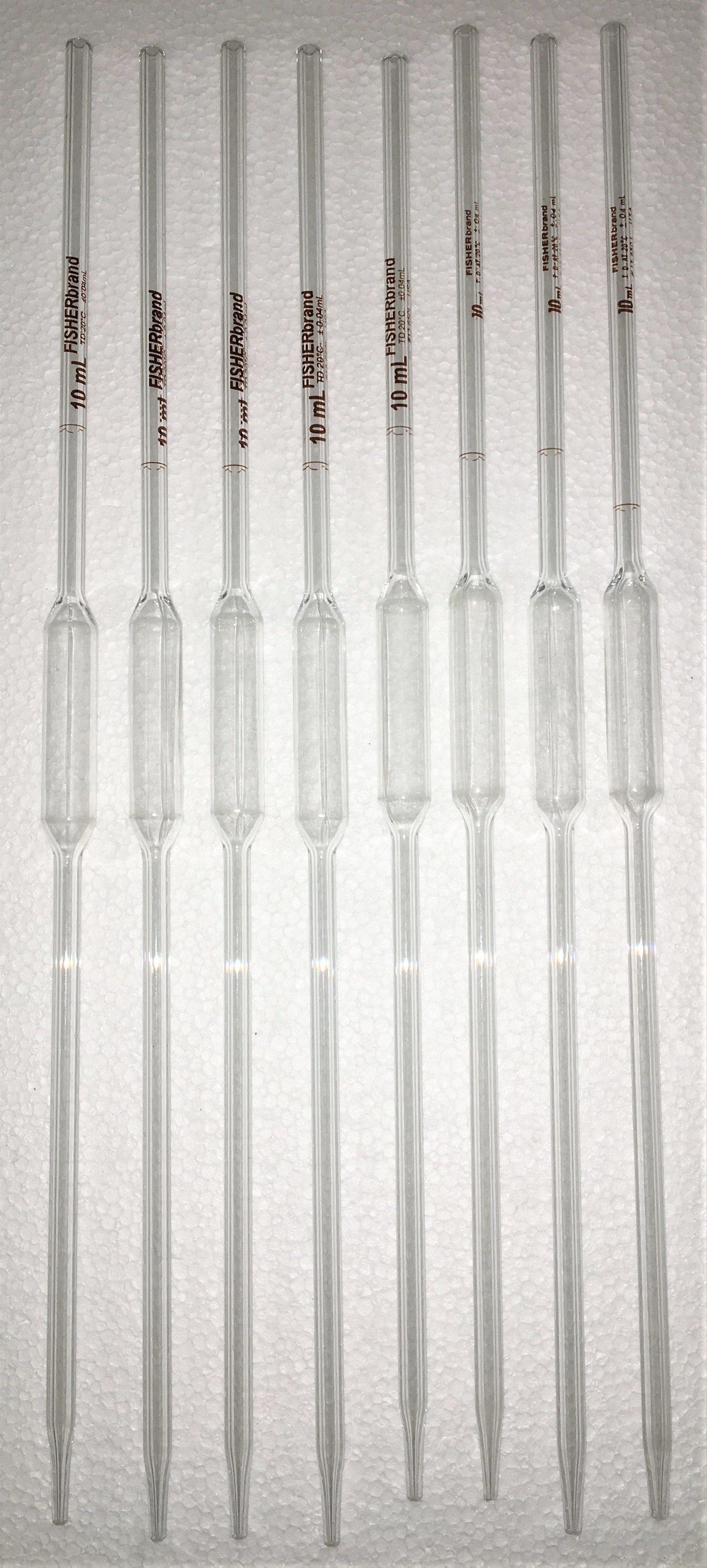 Used Fisherbrand 13-650L Volumetric Pipet, Class B - 10mL (Pack of 12)