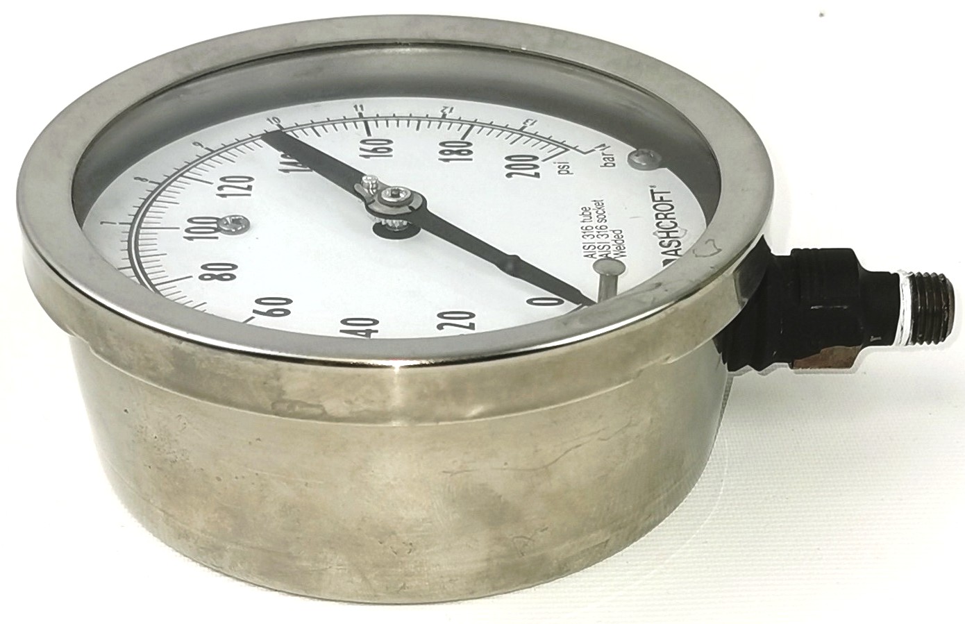 Used Ashcroft 1009 Stainless-Steel Pressure Gauge (0–200 psi / 14 bar)