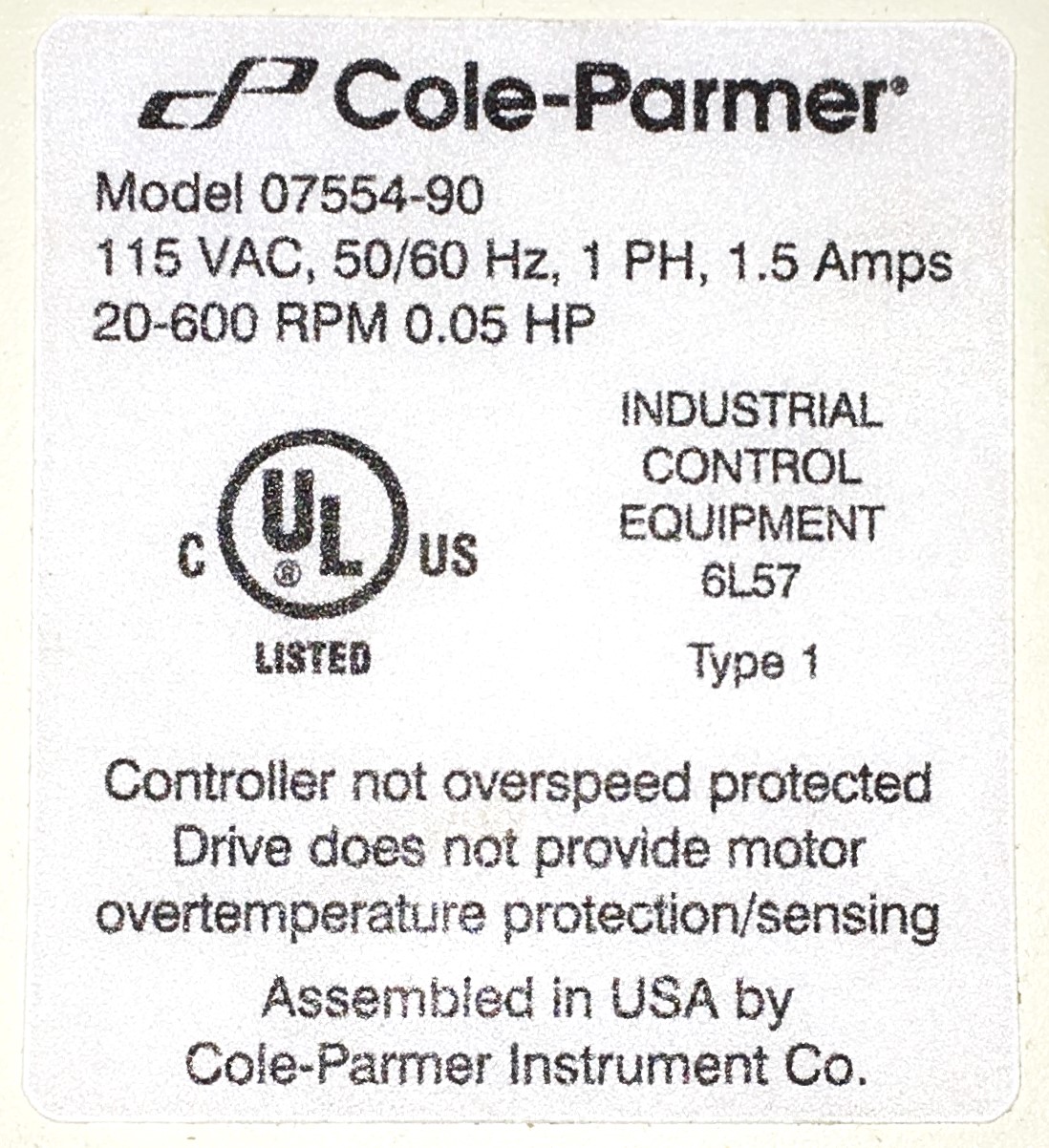 Used Cole-Parmer Masterflex L/S 07554-90 Peristaltic Pump with 77200-60 Easy-Load II Pump Head