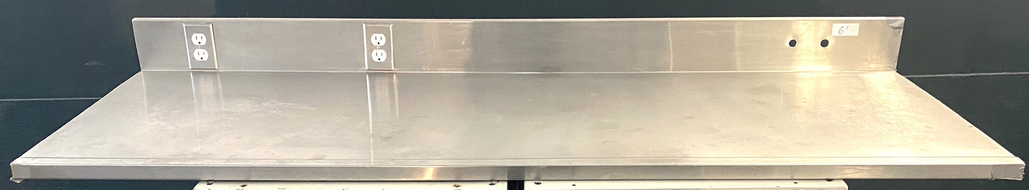 Used Stainless Steel Dished Worksurface with Electrical Outlets and Backsplash (6-ft)