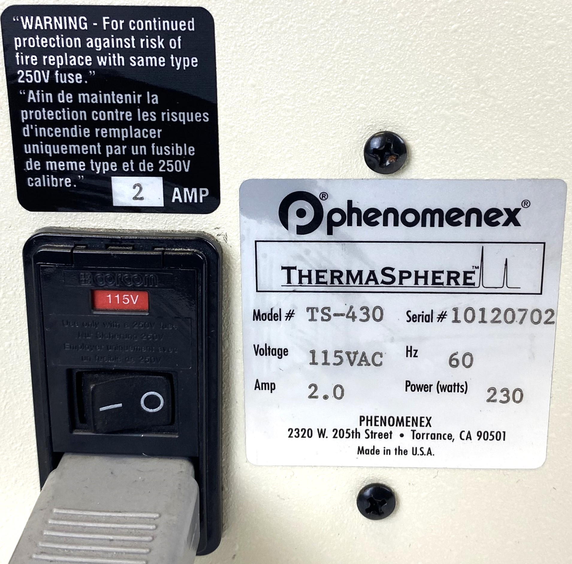 Used Phenomenex ThermaSphere TS-430 HPLC Column Chiller-Heater