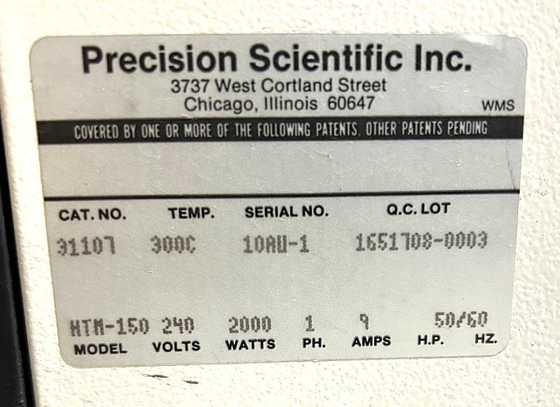 Used Precision HTM-150 Forced-Air Oven (5.3 Cu-Ft)