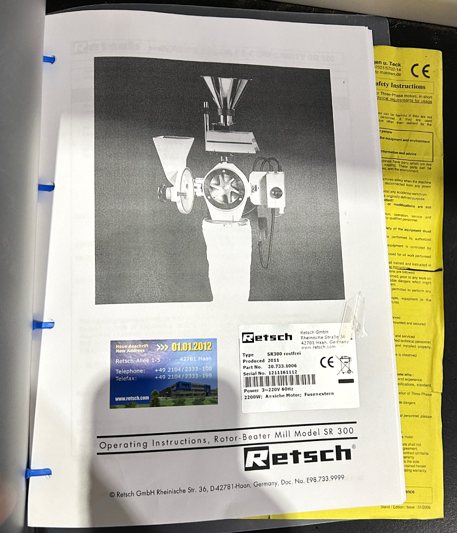 Used Retsch SR 300 Rotor Beater Mill