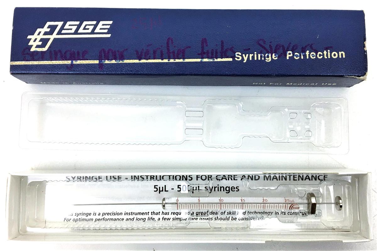 Used SGE 25F-CTC-GT-0.63 GasTight Injection Syringe (25μL)