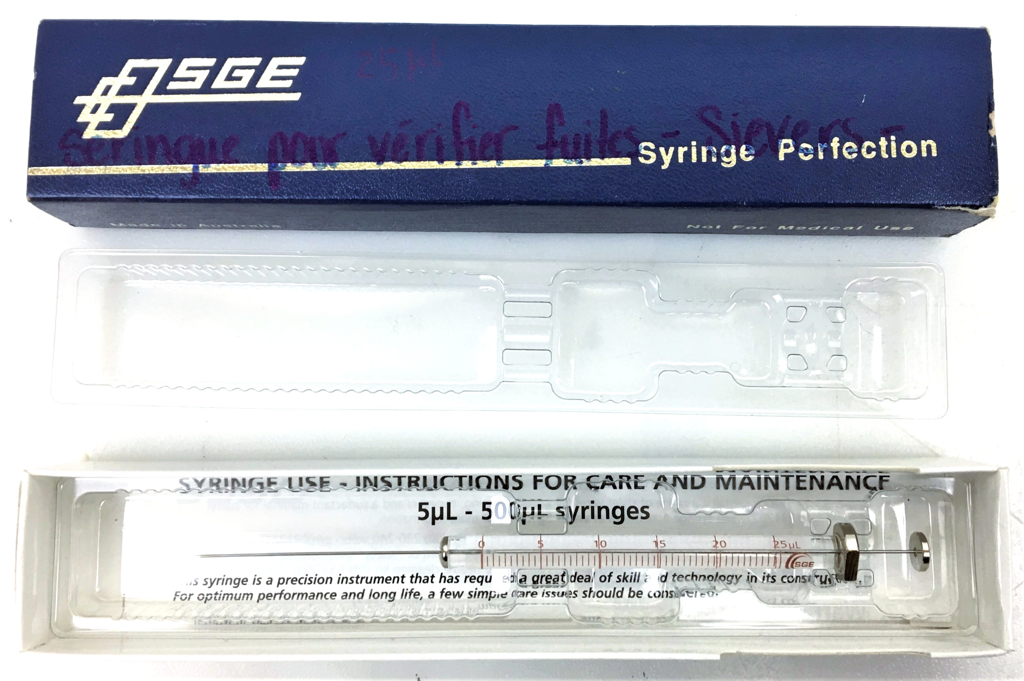 Used SGE 25F-CTC-GT-0.63 GasTight Injection Syringe (25μL)