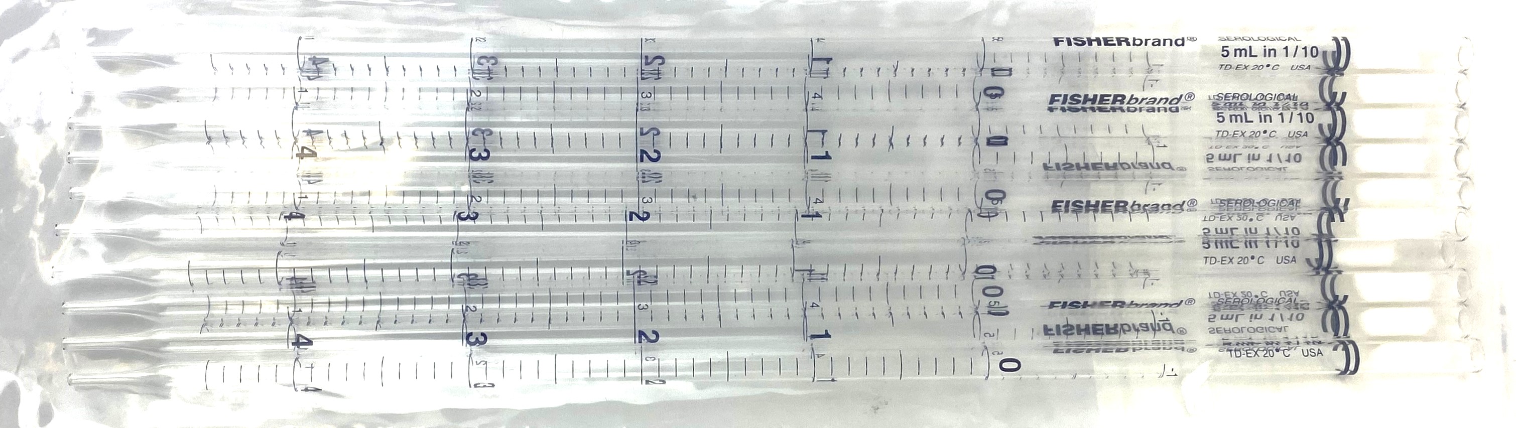 New Fisherbrand 13-678-25D Sterile Glass Disposable Serological Pipets - 5mL in 1/10 (Case of 250)