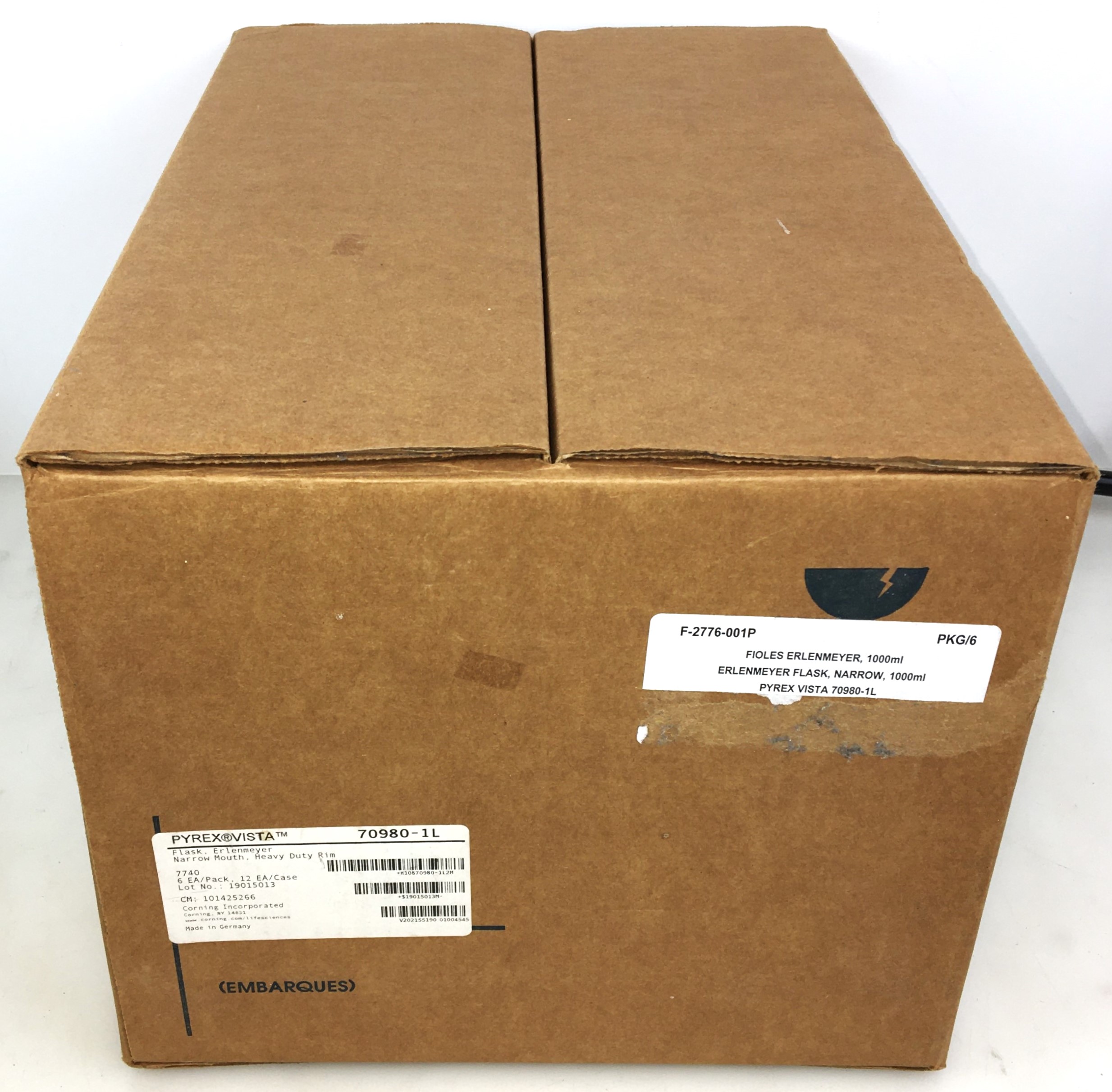 New Open Box Corning PYREX Vista 70980-1L Erlenmeyer Flask - 1000mL (Pack of 6)