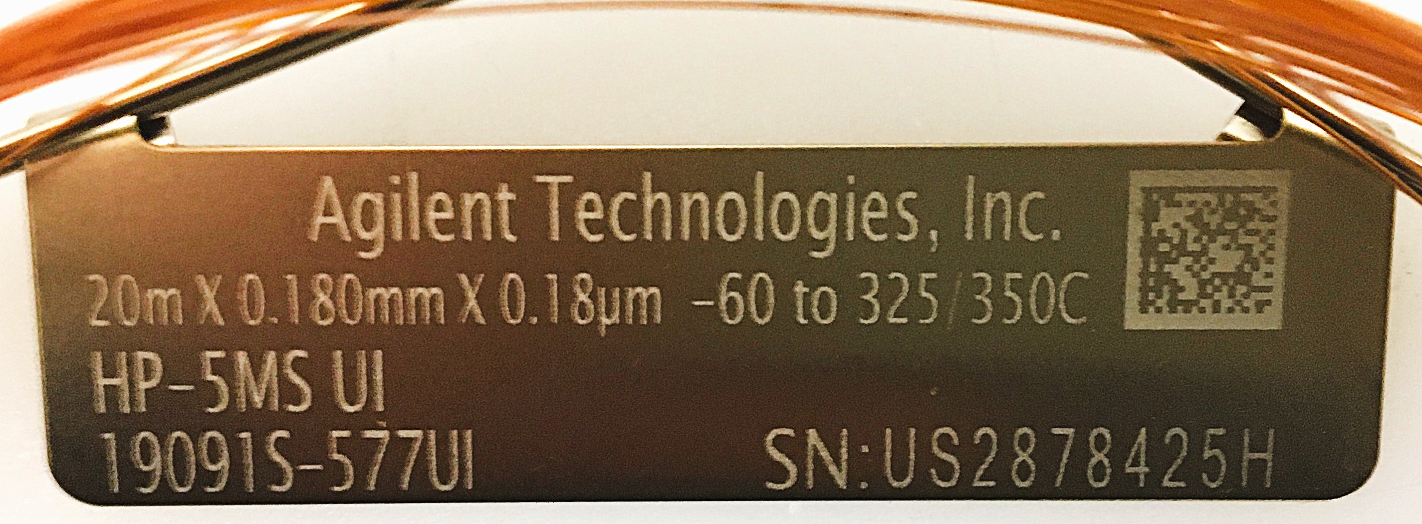 Used Agilent HP-5MS UI (19091S-577UI) Capillary Column (20M x 0.18mm x 0.18µm)