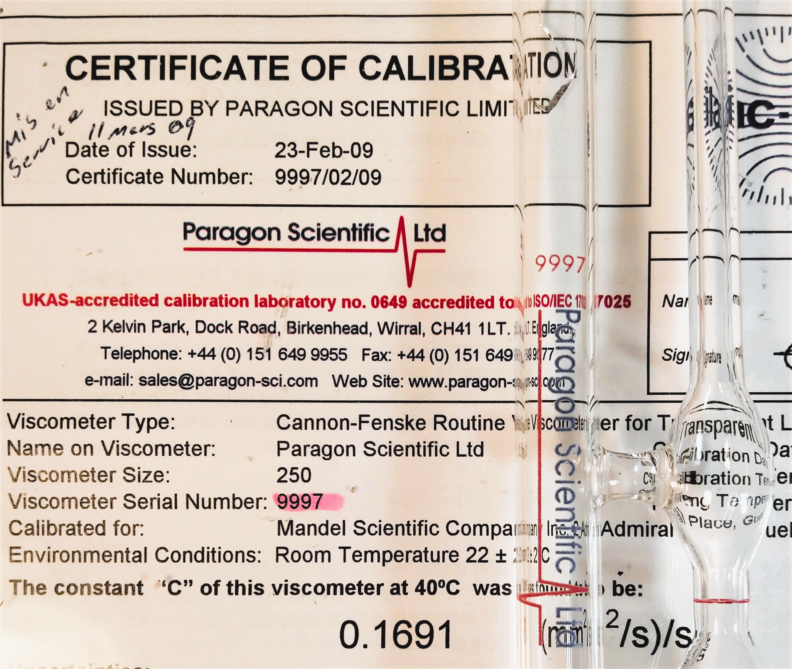 New Open Box Cannon-Fenske CFRC-250 Certified Routine Viscometer Tube (Size 250)